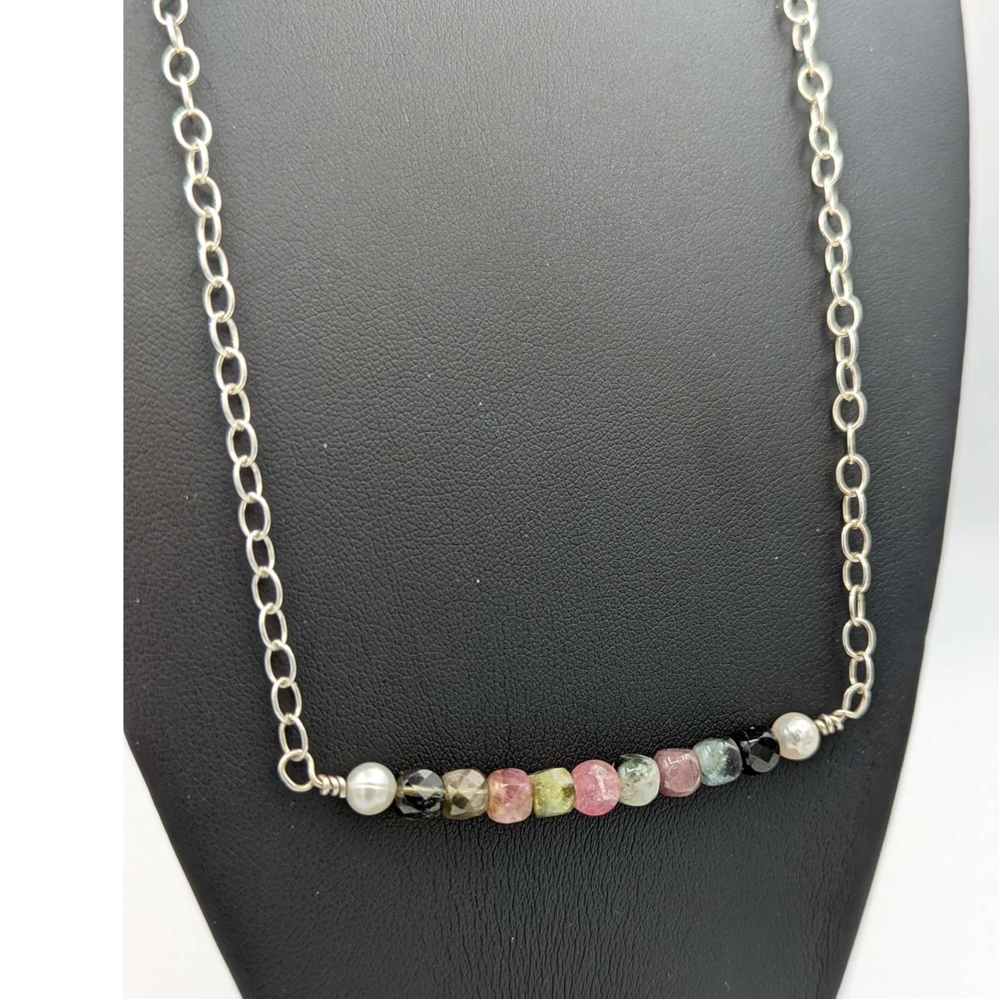 Multi-Color Tourmaline Bar Necklace - Sterling Silver