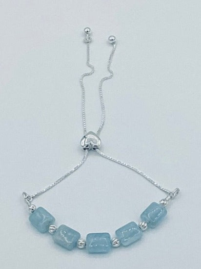 Tranquil Beauty: Sterling Silver Aquamarine Adjustable Bracelet
