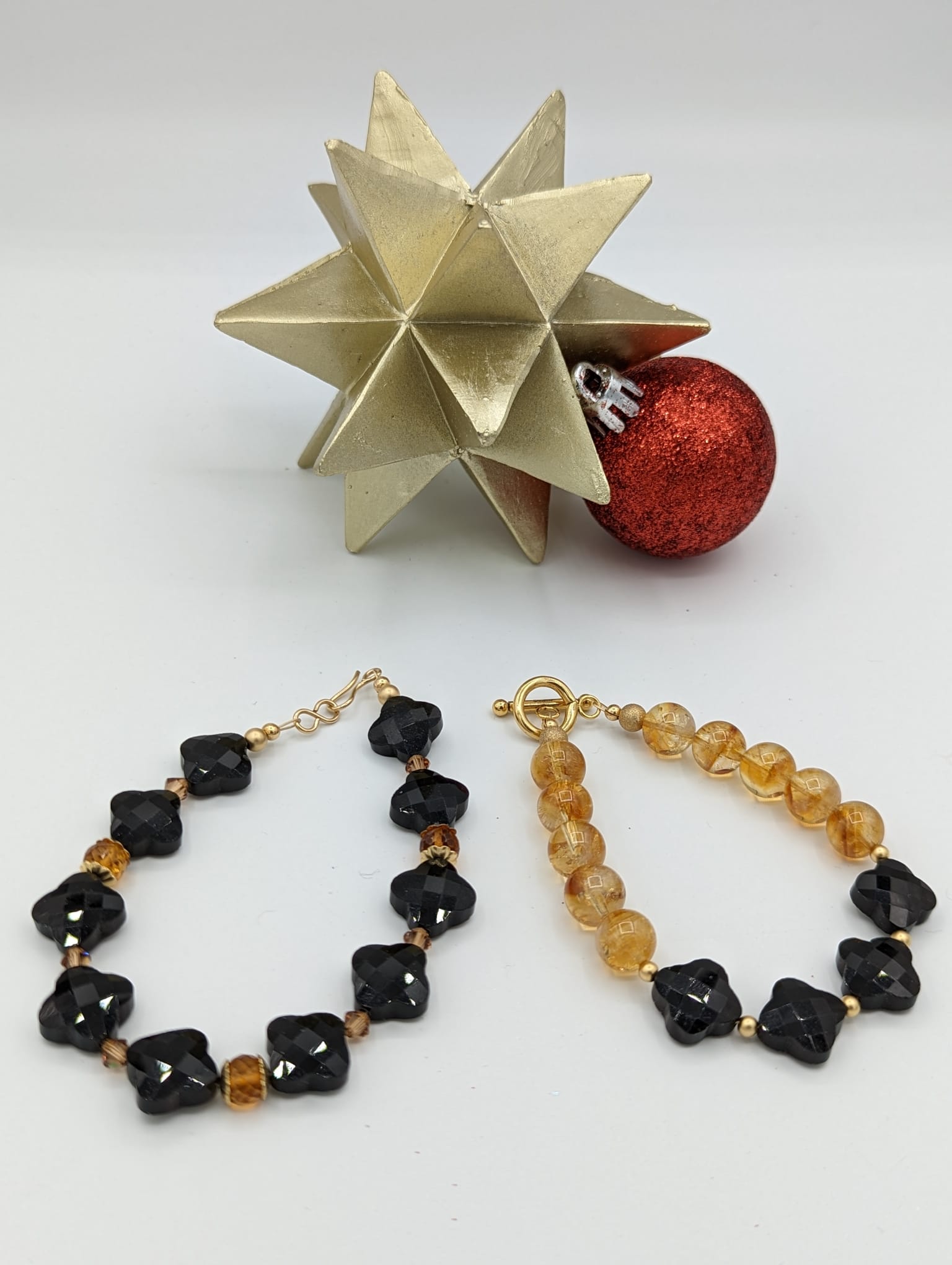 black agate and citrine bracelets gold-filled