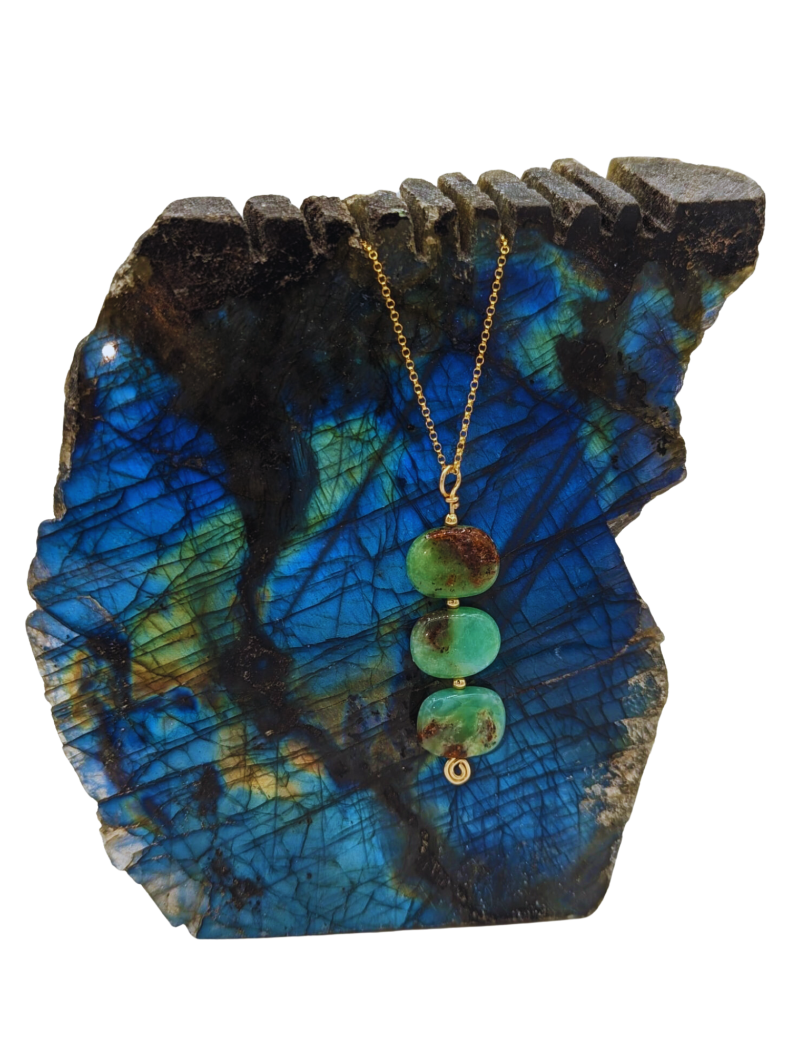 chrysoprase necklace, gold-filled