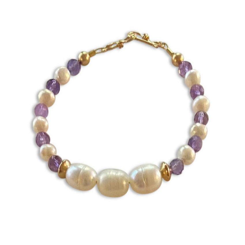 luminous cream pearls with amethyst and 14k gold-filled clasp