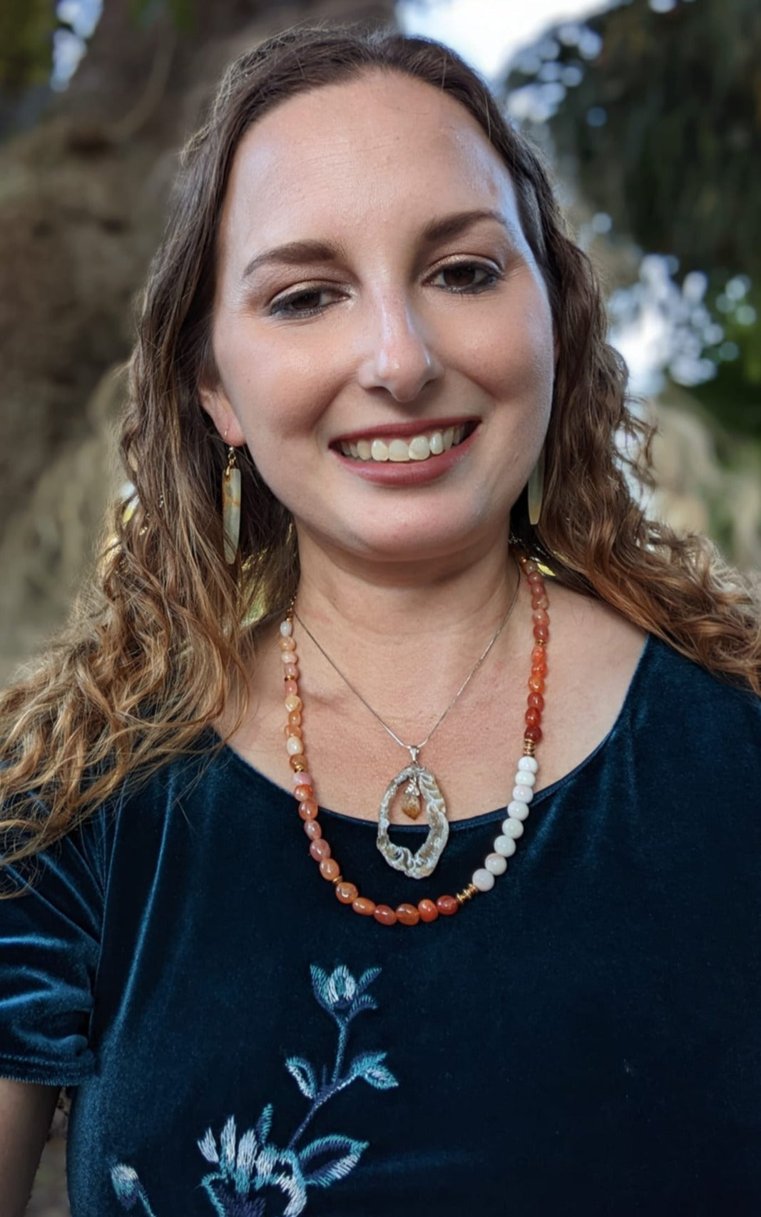 Boho-Chic Agate Slice & Citrine Pendant Necklace