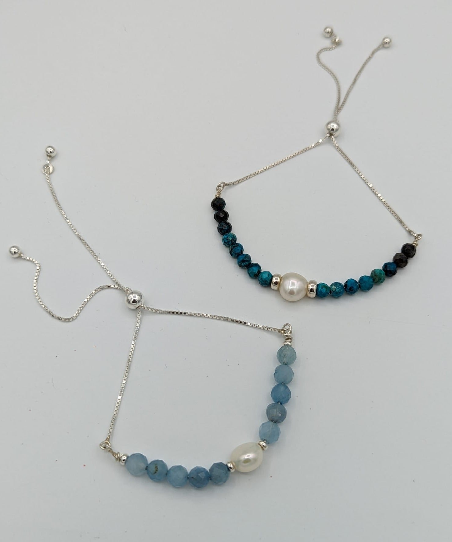 Ocean Treasure: Sterling Silver Aquamarine Coin & Pearl Adjustable Bracelet