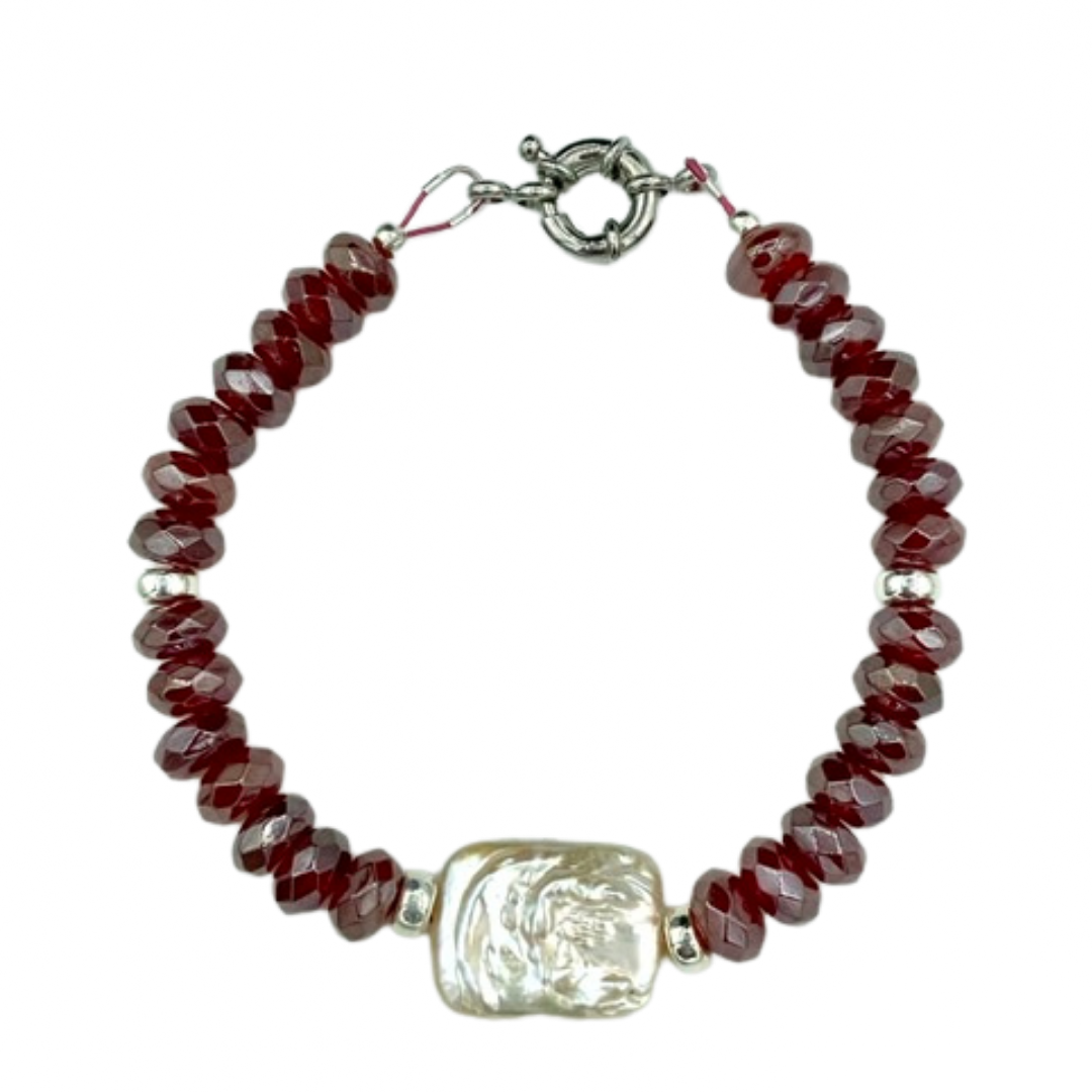 Spark Joy: Carnelian & Pearl Sterling Silver Bracelet