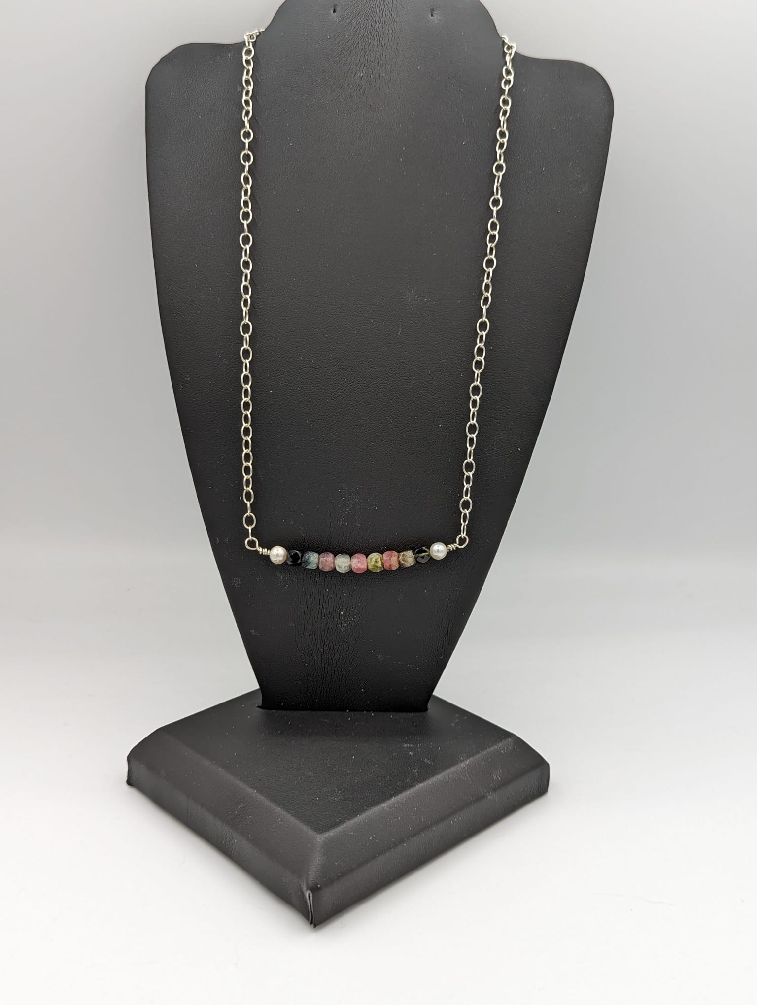 Multi-Color Tourmaline Bar Necklace - Sterling Silver