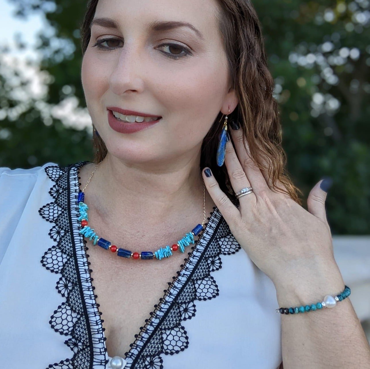 Lapis earrings styled