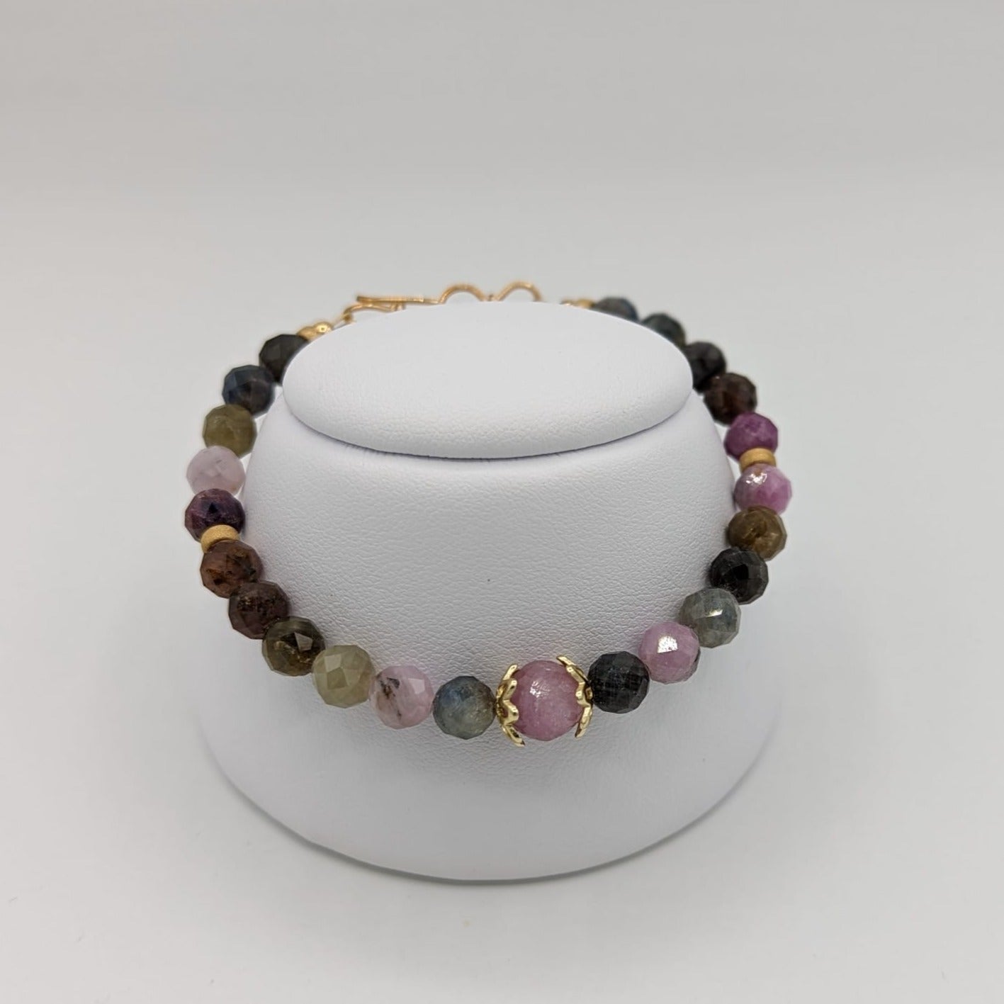 multi-color sapphire bracelet on display