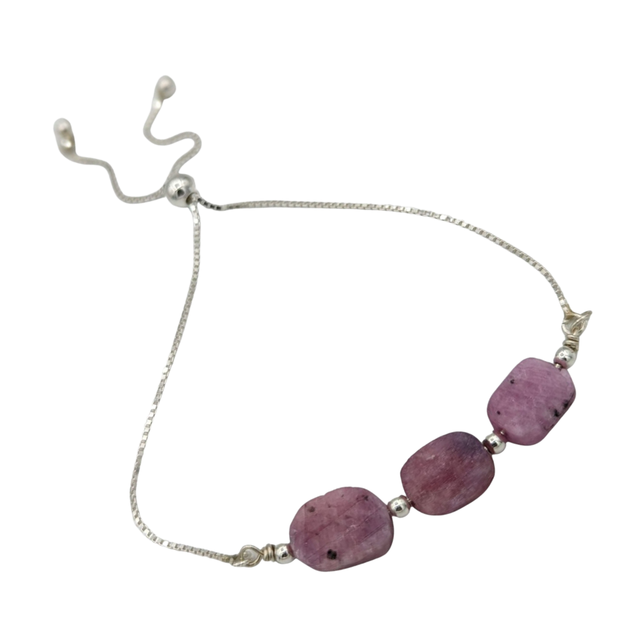 Radiant Passion: Sterling Silver Natural Ruby Adjustable Bracelet