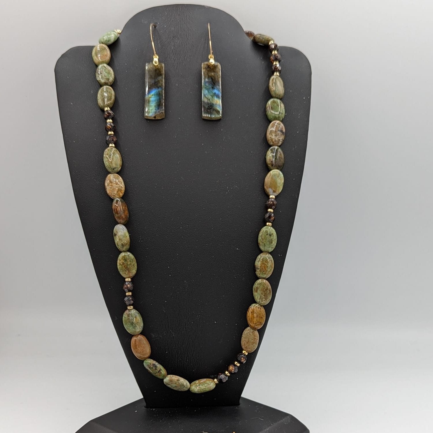 Australian opal necklace pictured with laboradite earrings
