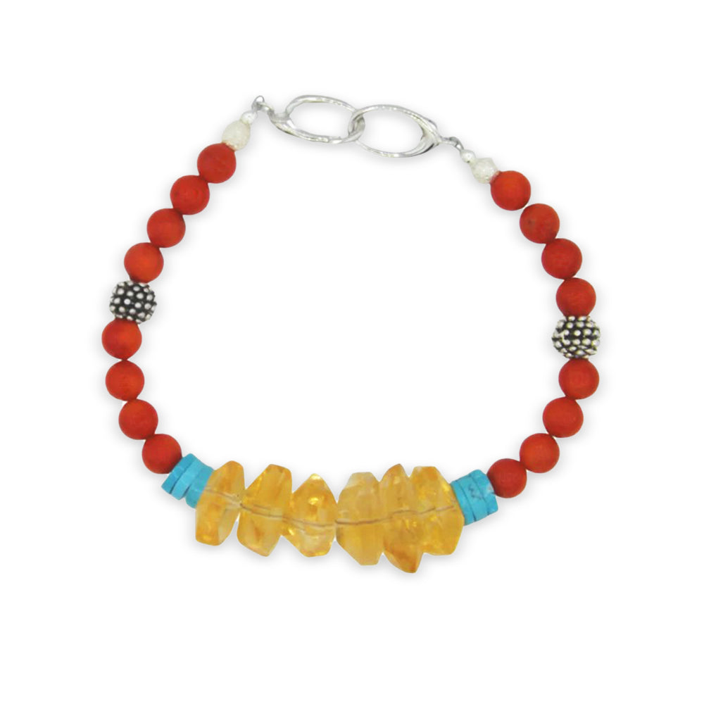red coral, citrine and turquoise bracelet