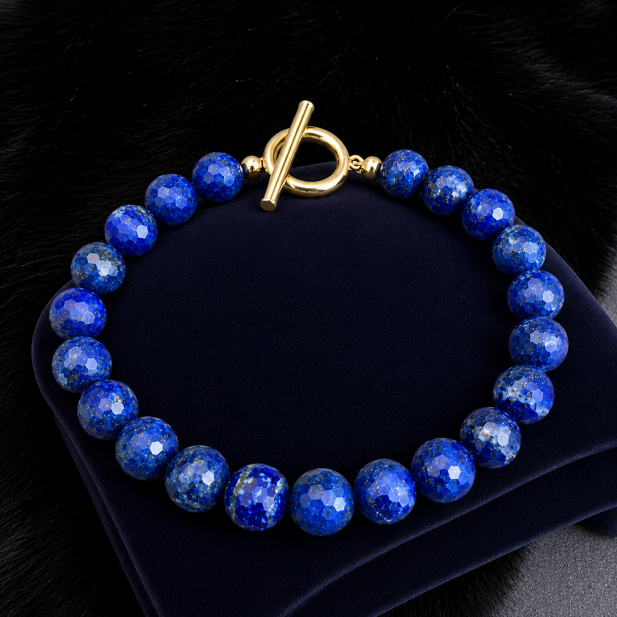Men's Faceted Lapis Lazuli Bracelet | 14K Gold-Filled Toggle Clasp | 10mm