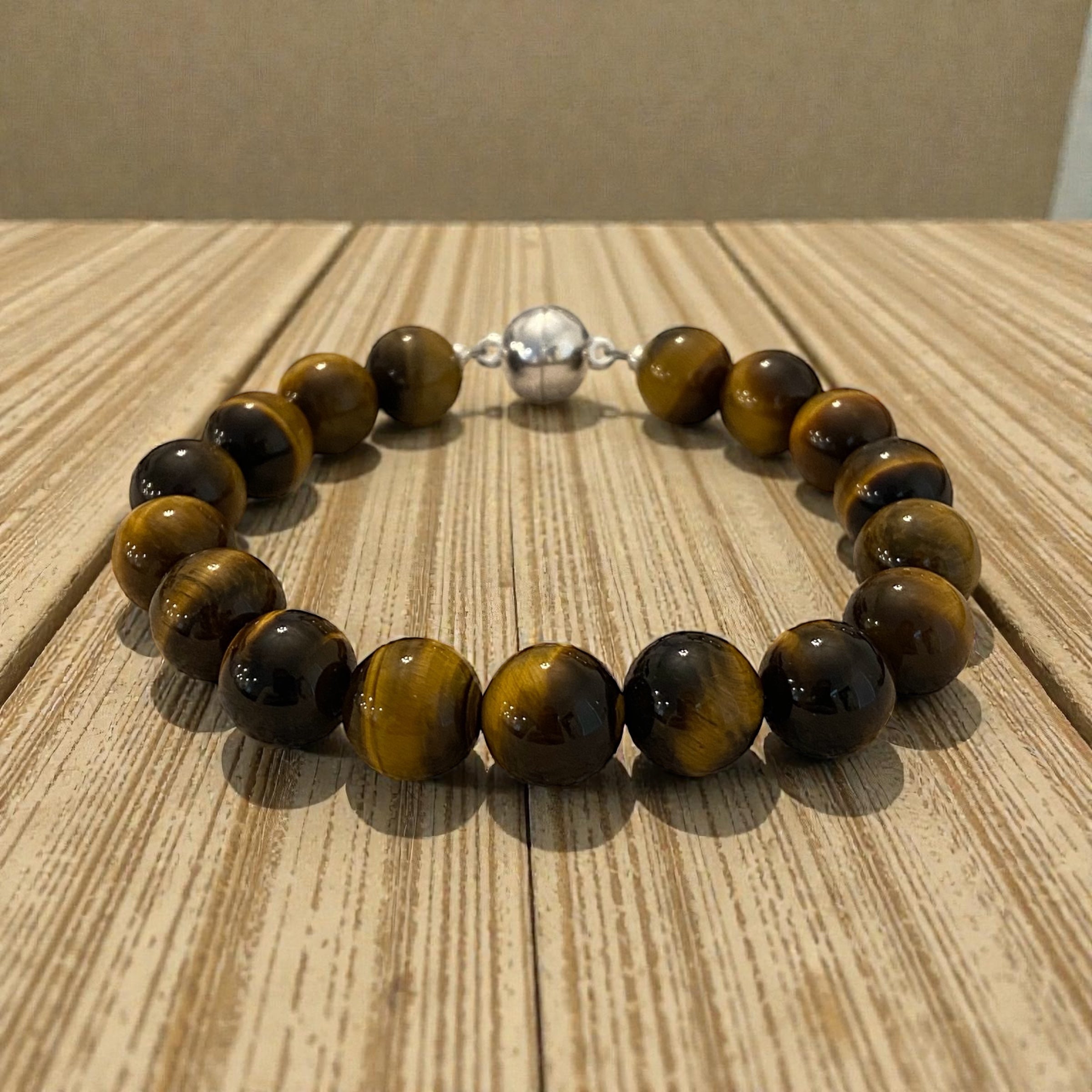 Men's Tigers Eye 12mm Gemstone Bracelet | Sterling Silver | Classic Men's Jewelry