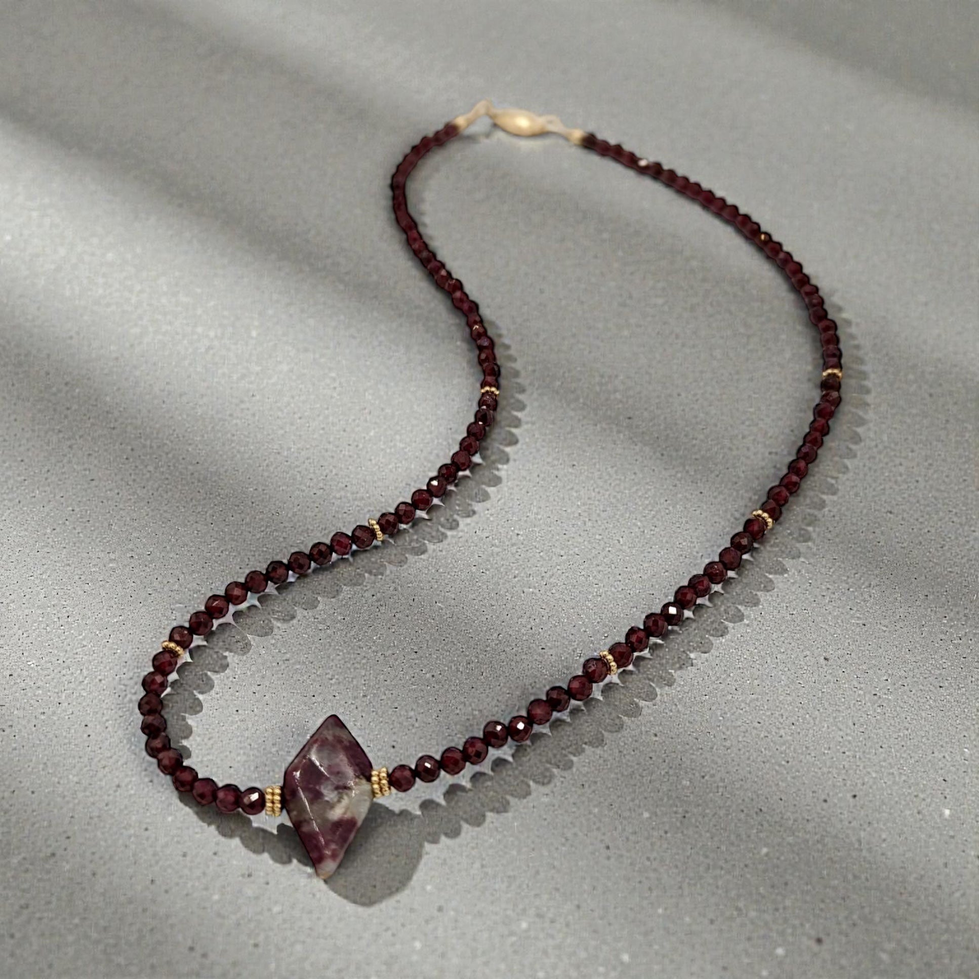 Scarlet Elegance: Handcrafted 14K Gold-Filled Red Tourmaline & Garnet Necklace