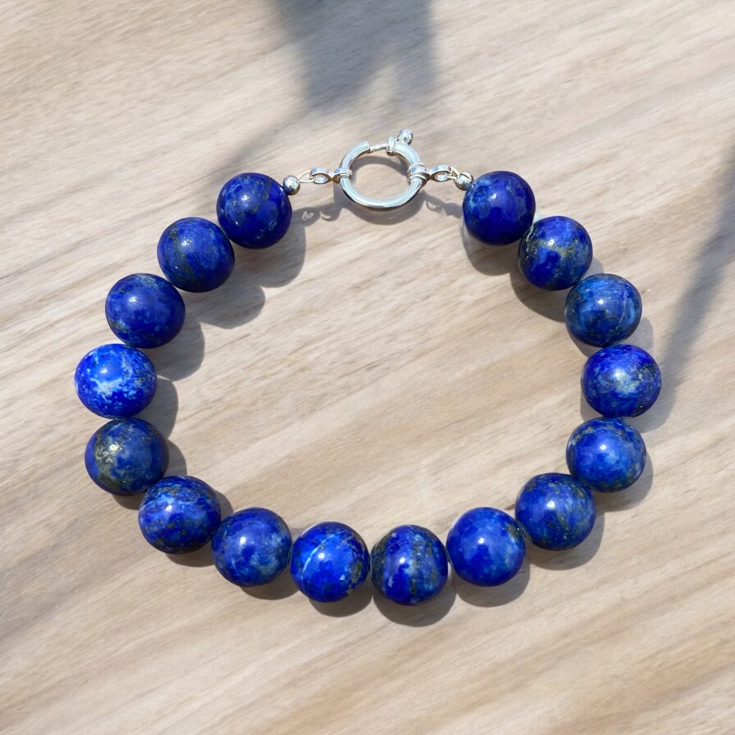 Bold Sophistication: Men's Lapis Lazuli Gemstone Bracelet with Sterling Silver Clasp