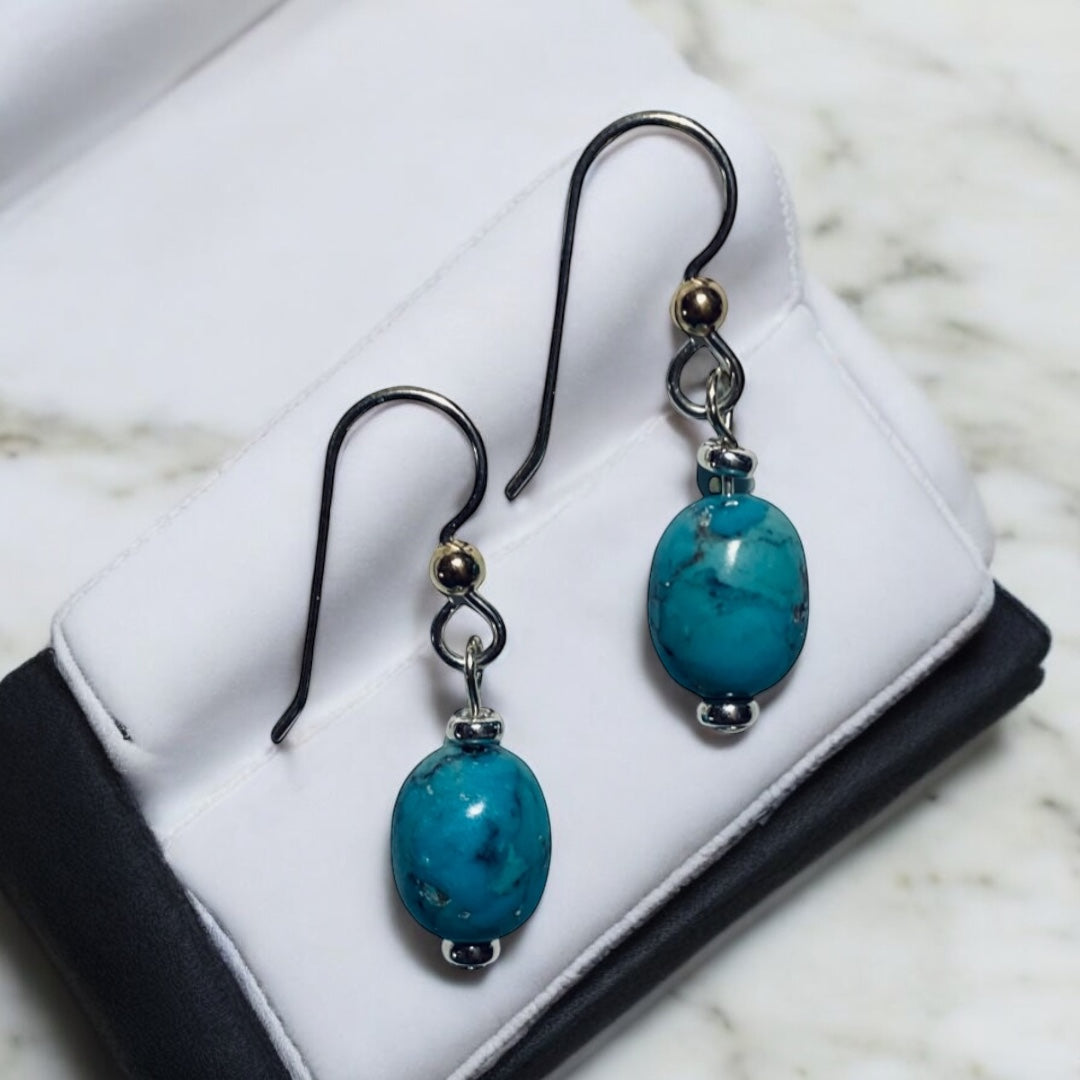 Kingman Turquoise Earrings – Sterling Silver &amp; Gold Accents