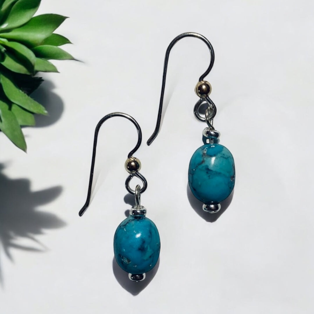 Kingman Turquoise Earrings – Sterling Silver &amp; Gold Accents
