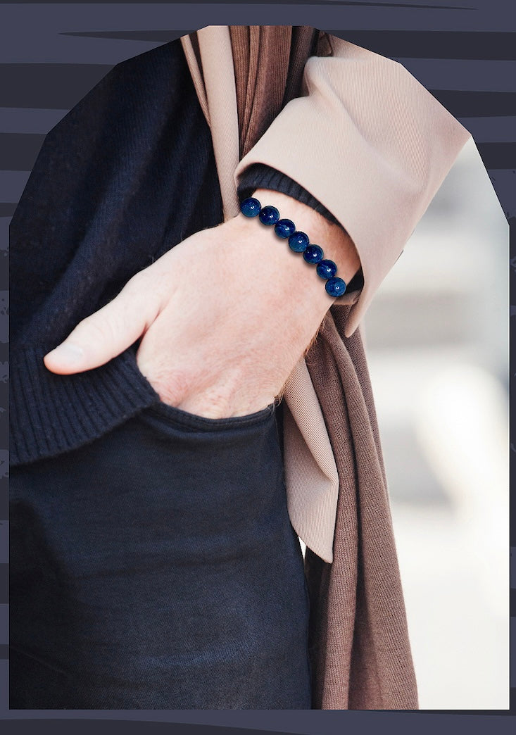 Power &: Strength: Men's Blue Apatite Bracelet in Sterling Silver