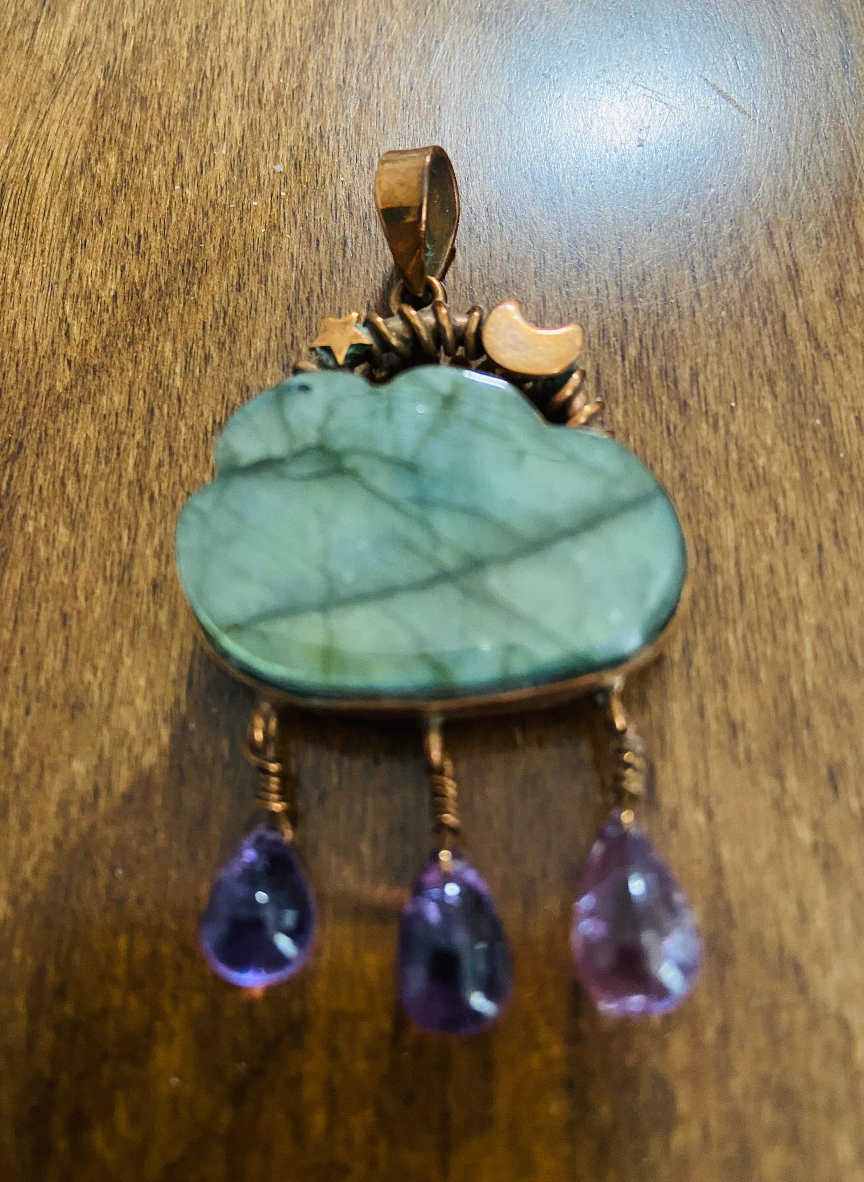 14K Gold-filled / Copper Cloud & Moon Pendant Necklace with Laboradite and Amethyst