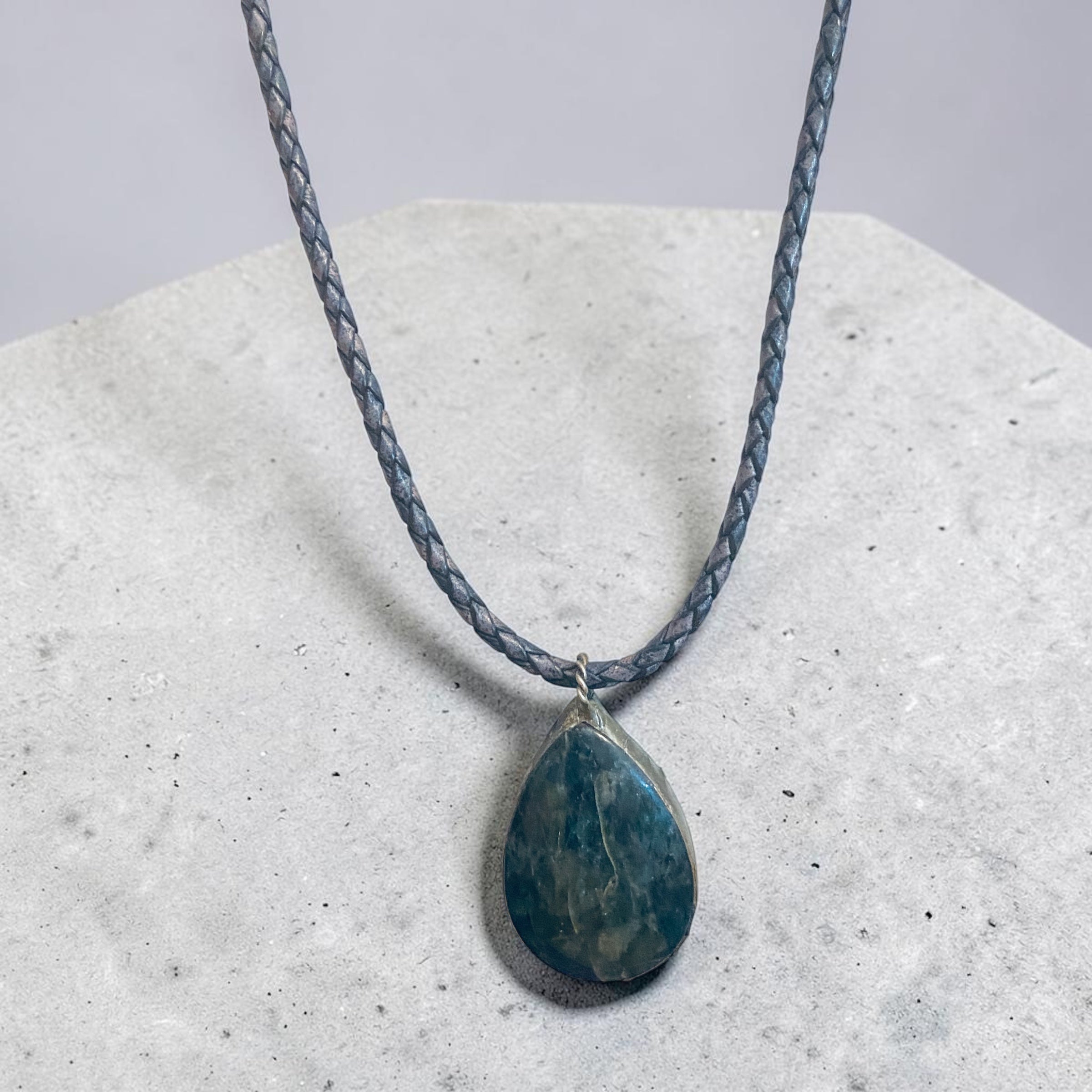 Men’s Blue Apatite and Sterling Silver Leather Necklace