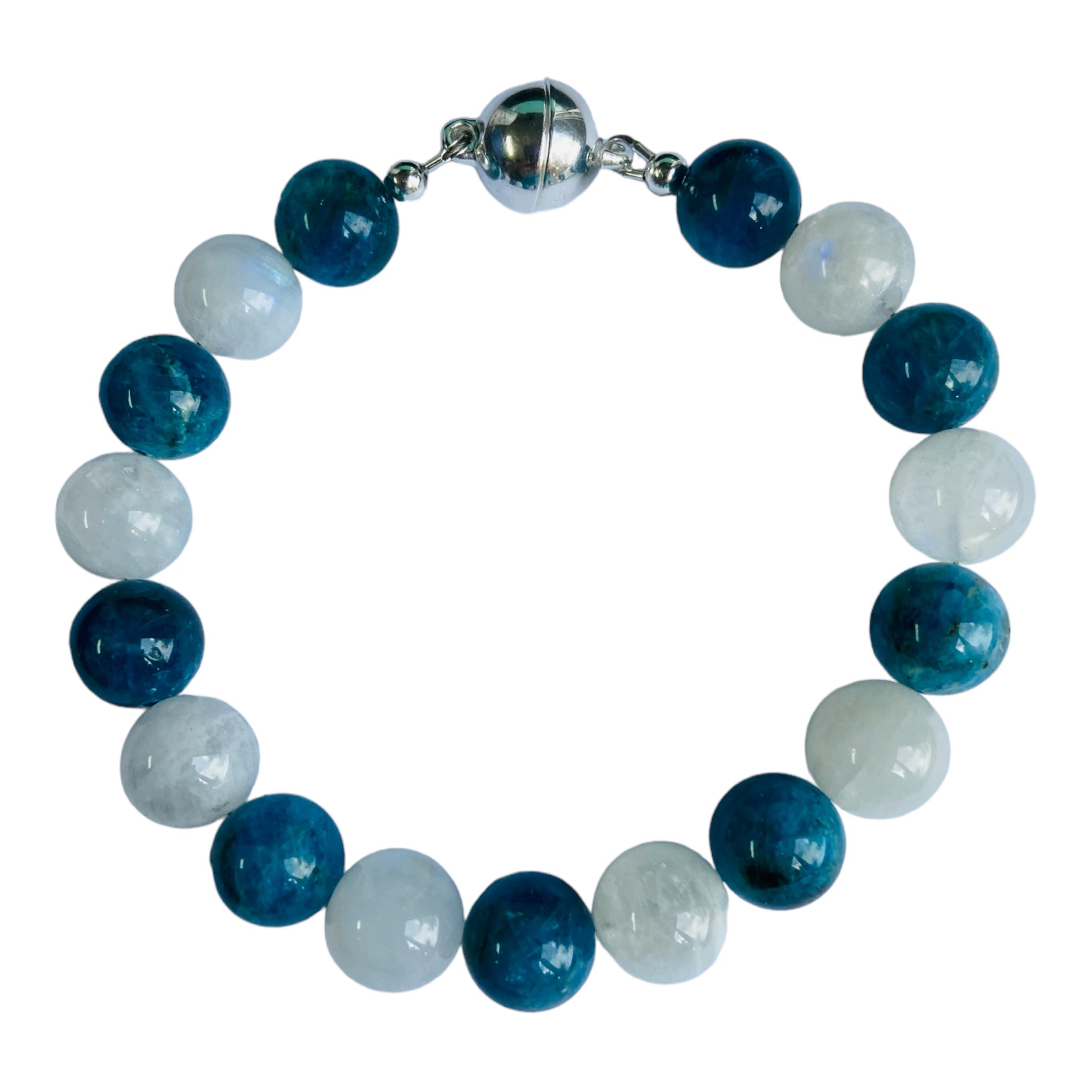 Serenity in Blue: Men's Blue Apatite and Moonstone Bracelet