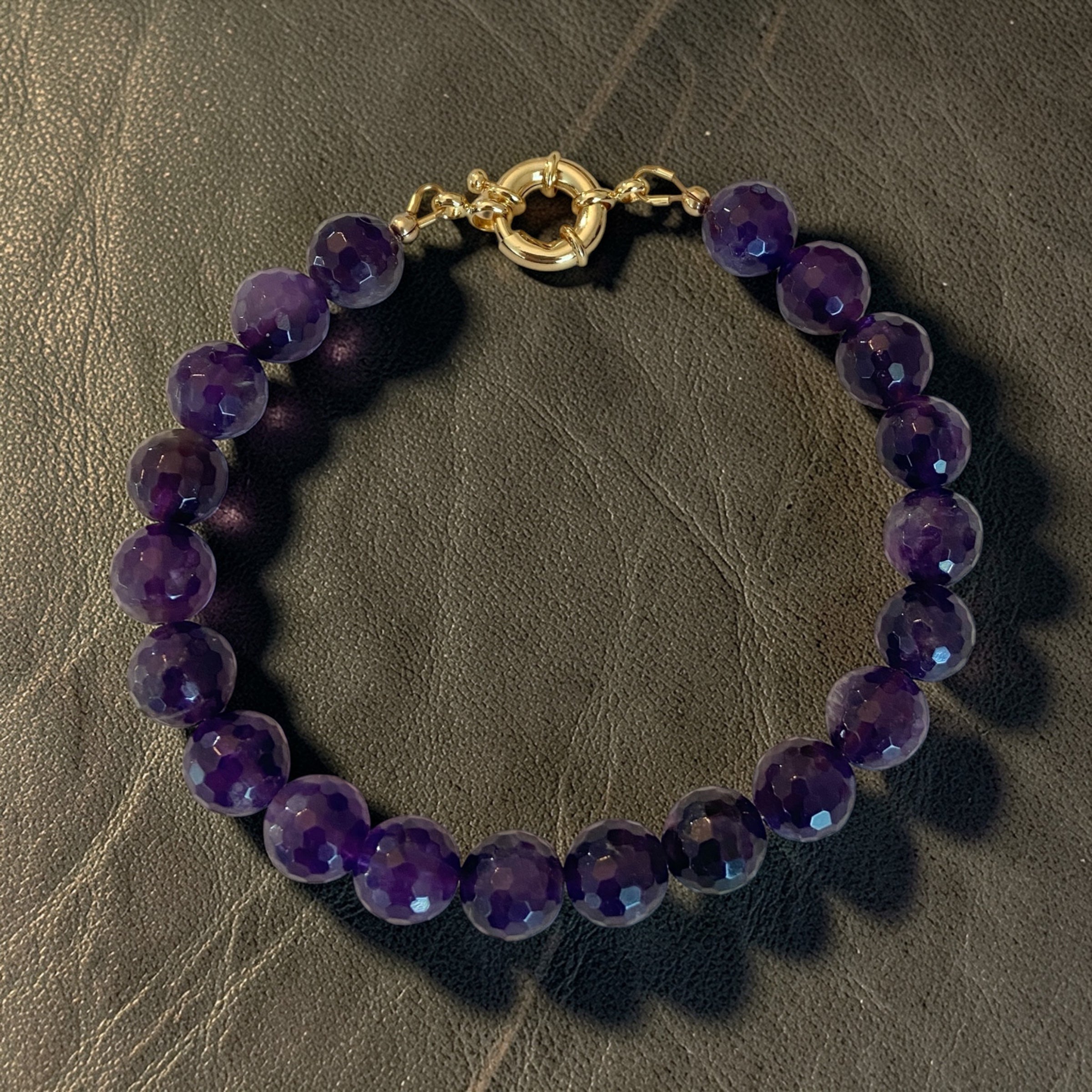 Amethyst Faceted Men's Bracelet, Handcrafted, 14K Gold-filled, 10mm