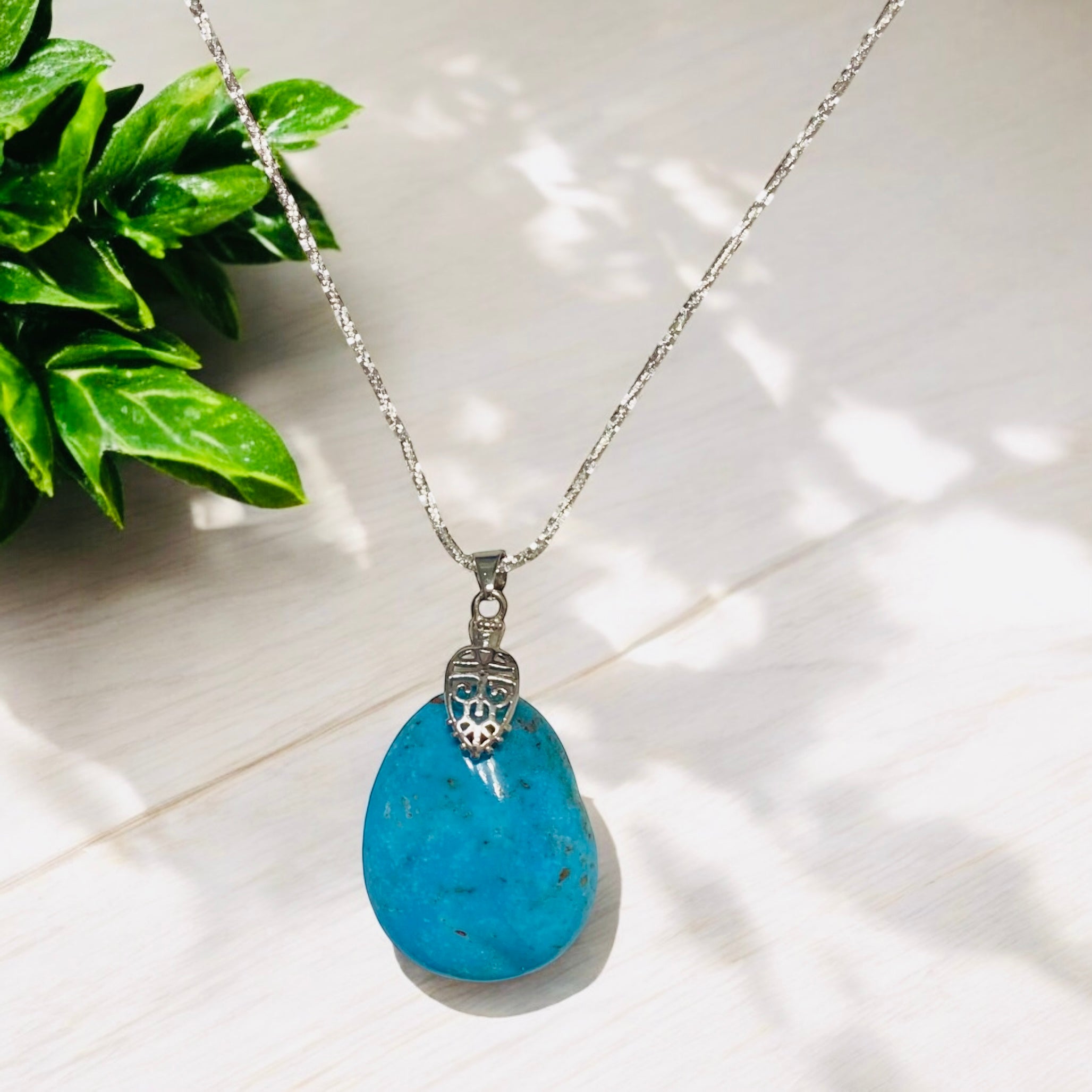 Sterling Silver Nacozari Turquoise Pendant Necklace, Adjustable
