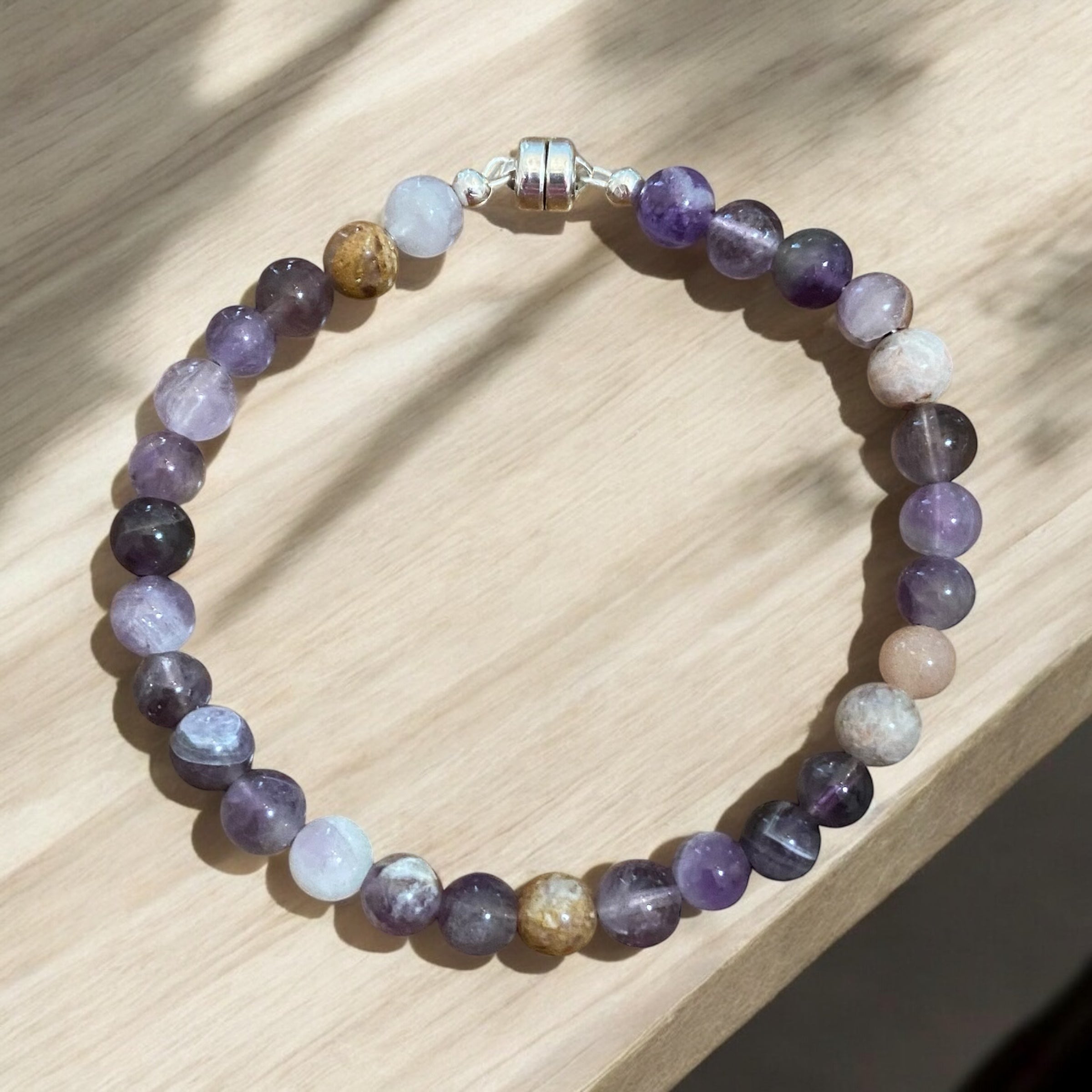 Calm Elegance: Lepidolite Gemstone Line Bracelet with Magnetic Sterling Silver Clasp