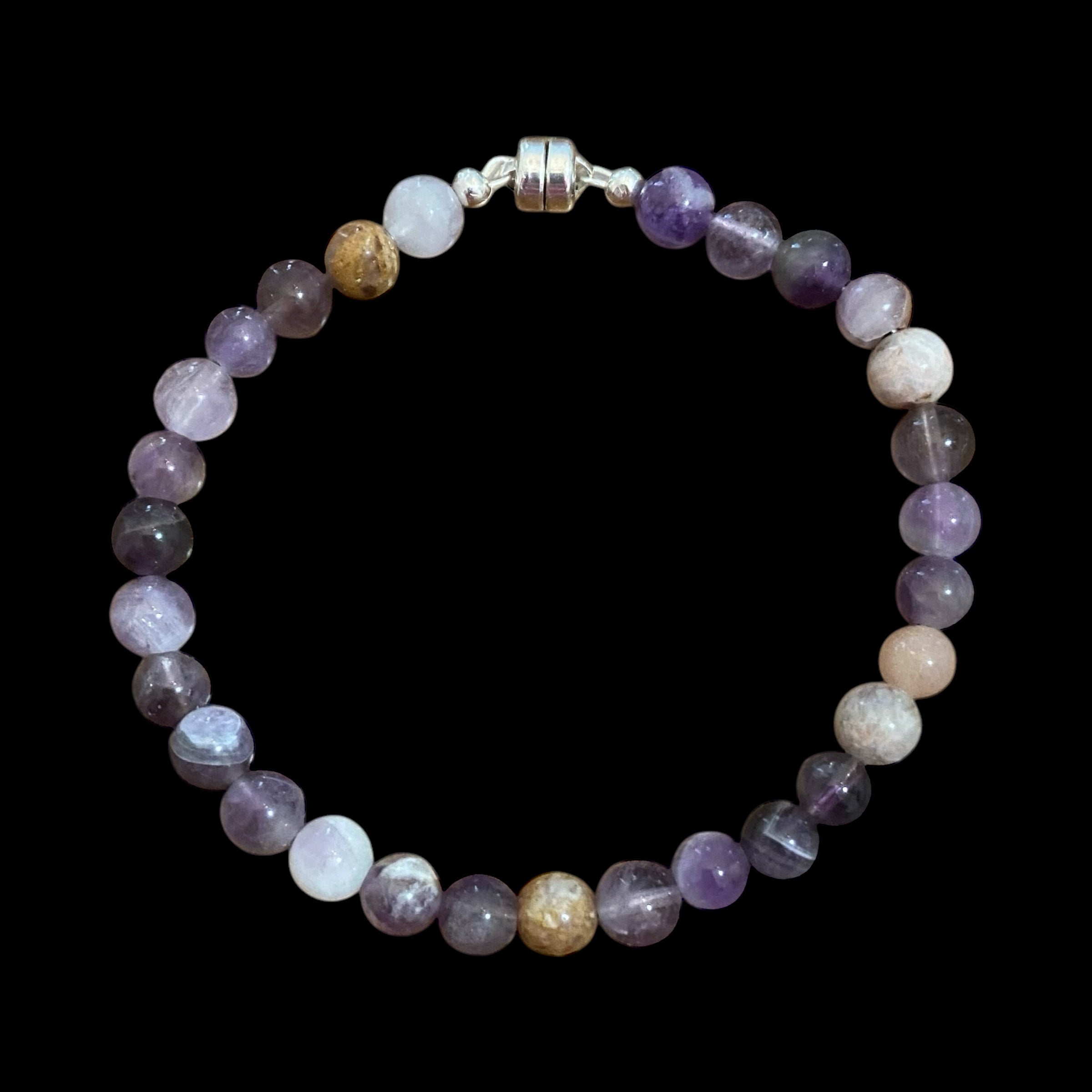 Calm Elegance: Lepidolite Gemstone Line Bracelet with Magnetic Sterling Silver Clasp