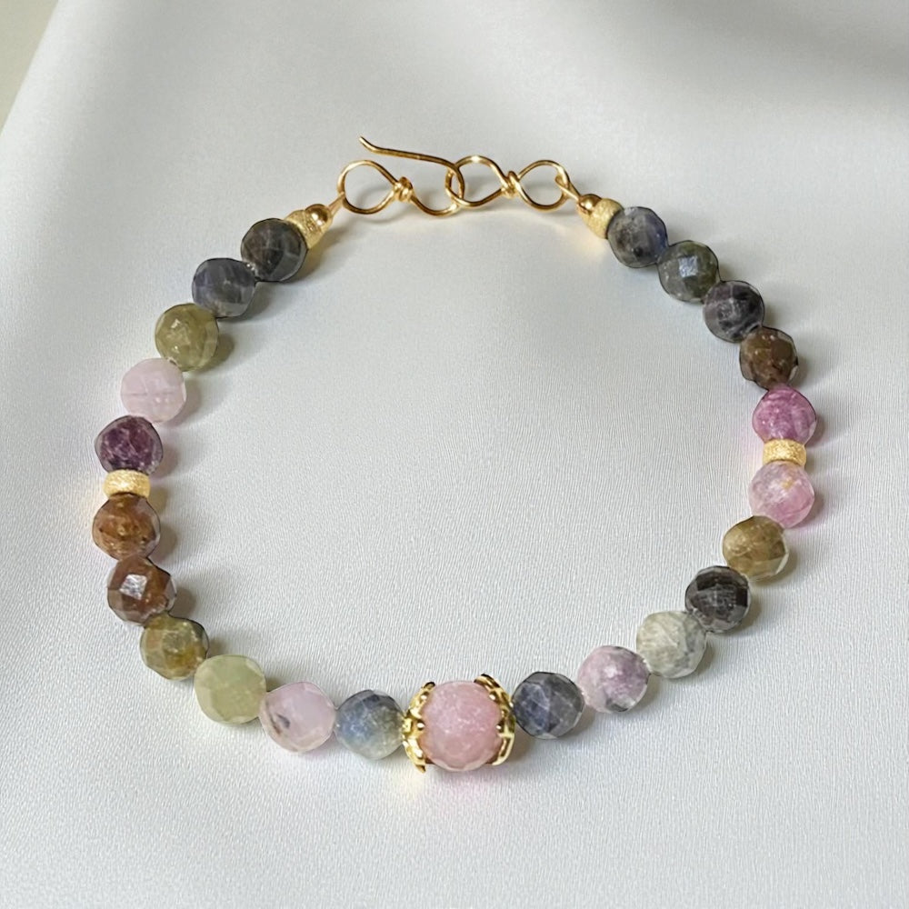 Rainbow Radiance: Handcrafted 14K Gold-Filled Multi-Color Sapphire Bracelet