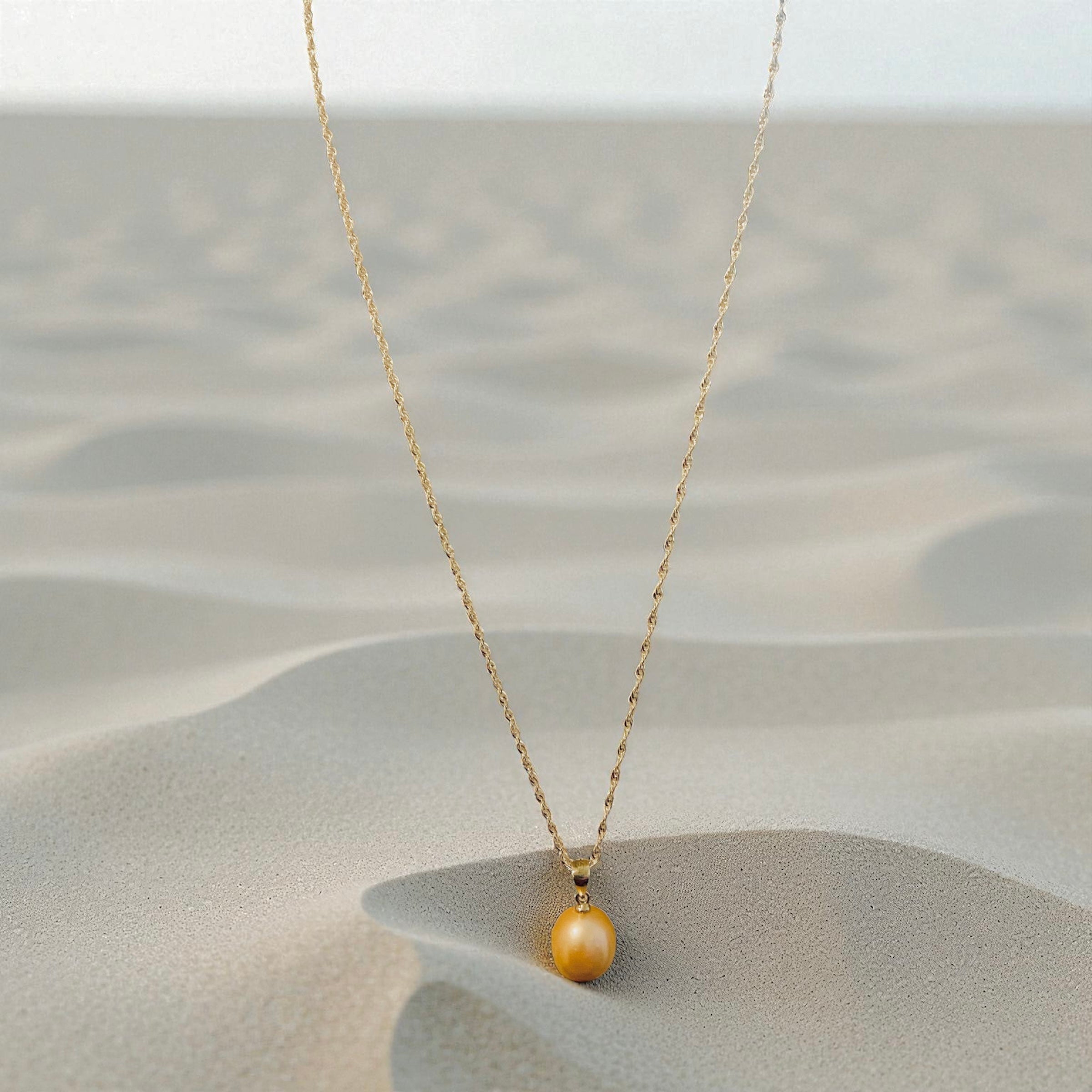 Peach Freshwater Pearl Necklace – 12–13mm on Sterling Silver Singapore Chain