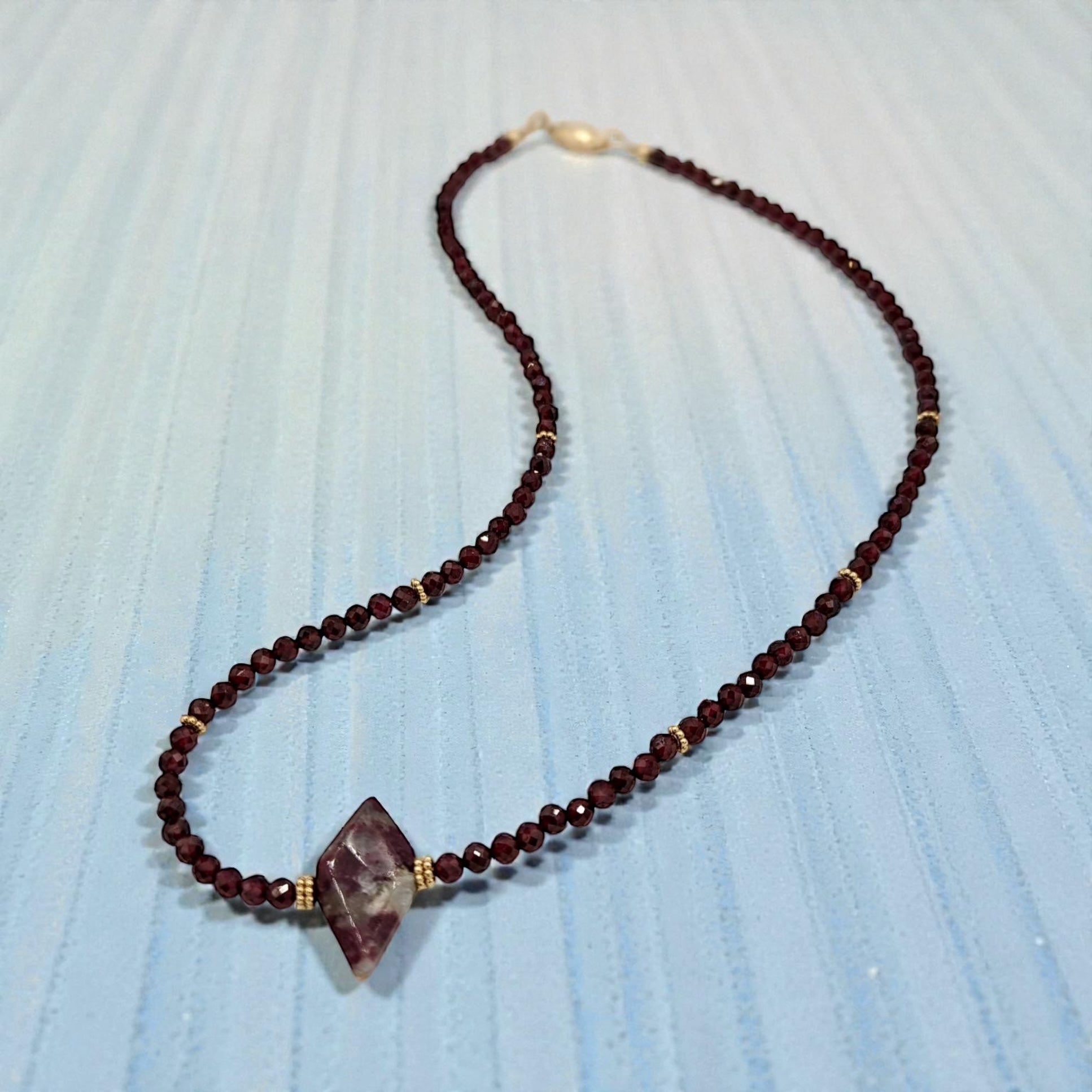 Scarlet Elegance: Handcrafted 14K Gold-Filled Red Tourmaline & Garnet Necklace