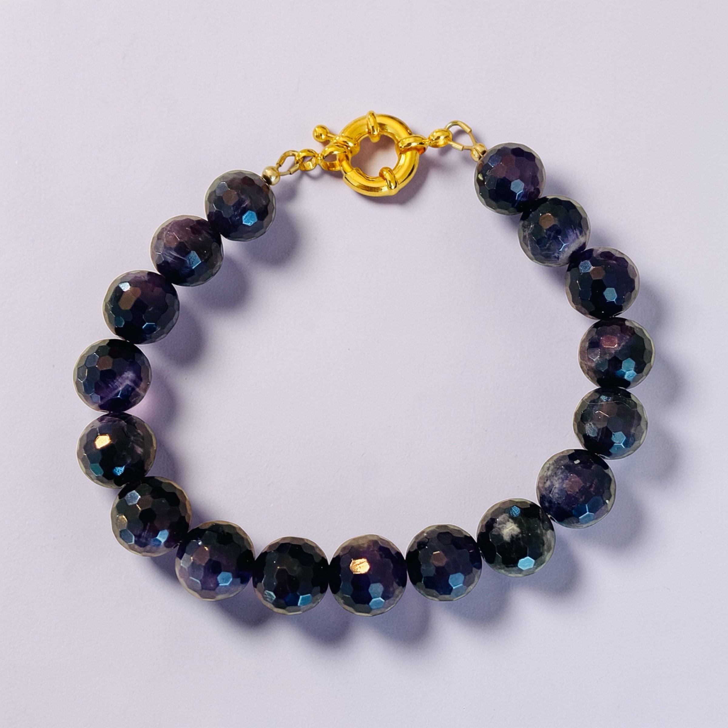 Amethyst Faceted 12mm Men’s Bracelet - 18K Gold-filled