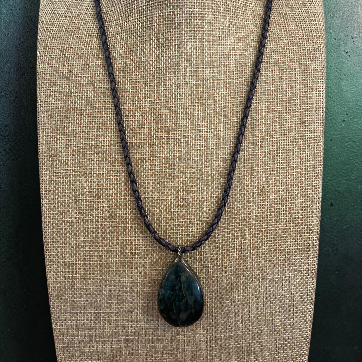 Men’s Blue Apatite and Sterling Silver Leather Necklace - 22"