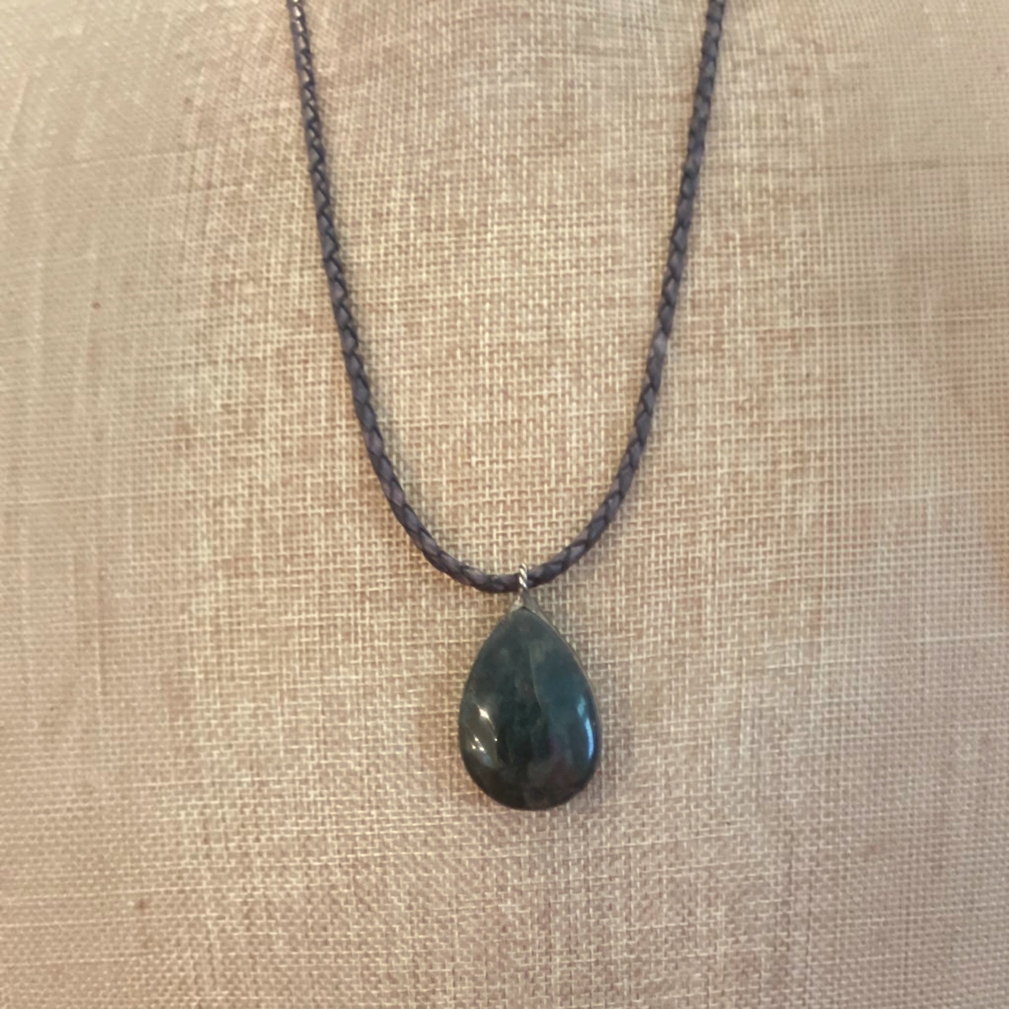 Men’s Blue Apatite and Sterling Silver Leather Necklace - 22"