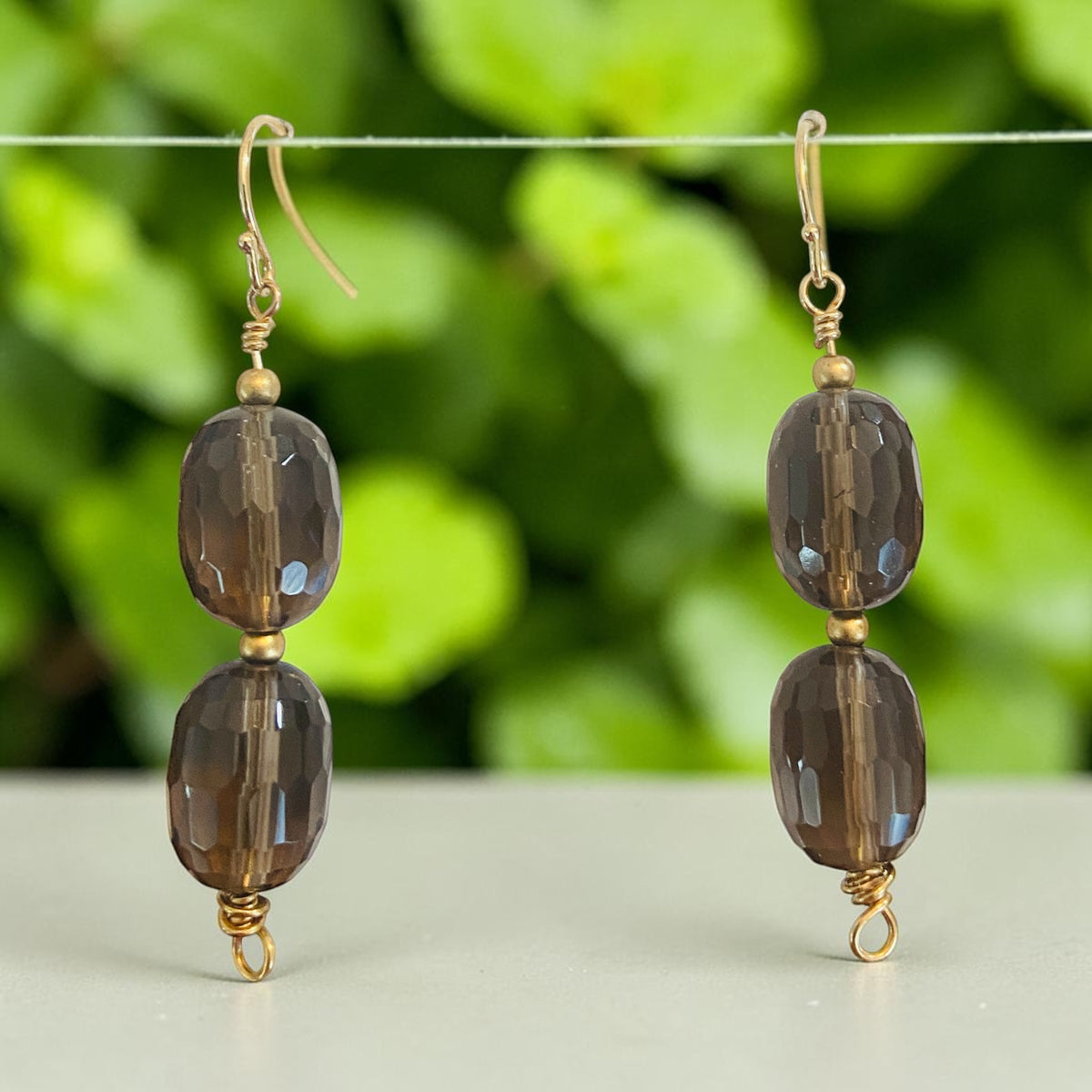 Mystic Glow: Handcrafted 14K Gold-Filled Smoky Quartz Earrings