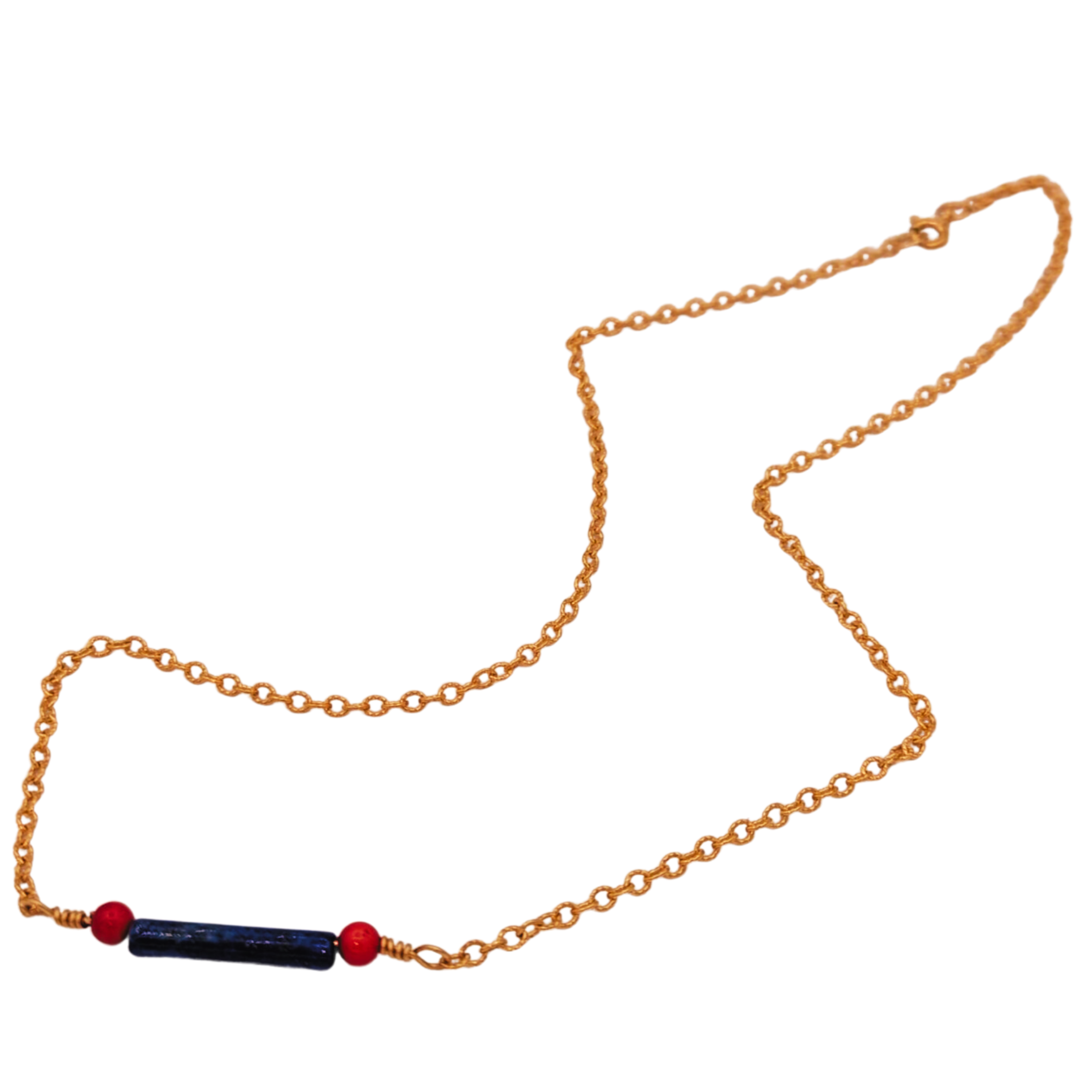 14K Gold-filled Lapis Lazuli and Red Coral Bar Necklace