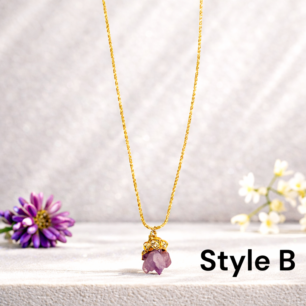 18K Gold over Sterling Silver Amethyst Pendant,  Adjustable Chain