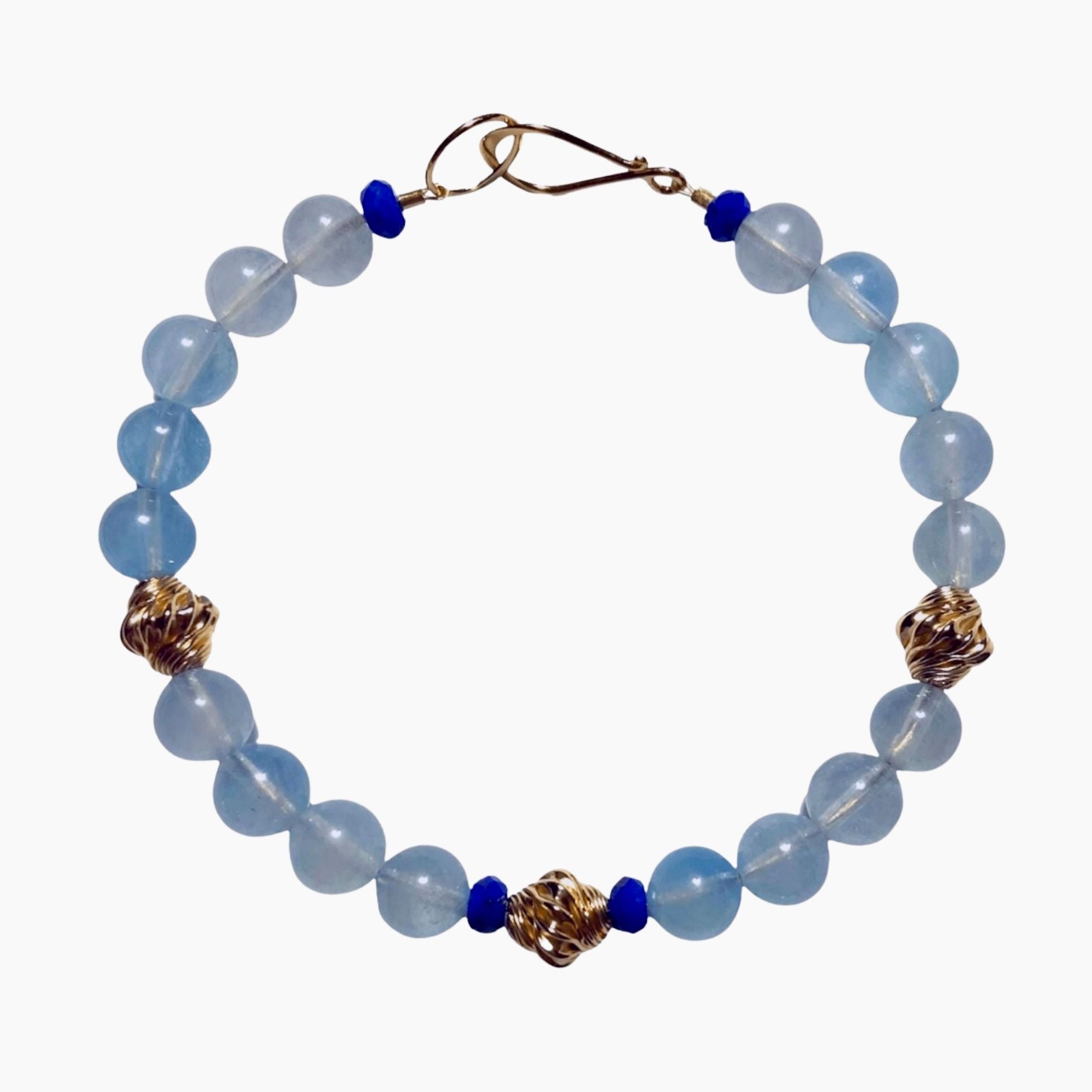 exquisite aquamarine and lapis gold-filled bracelet