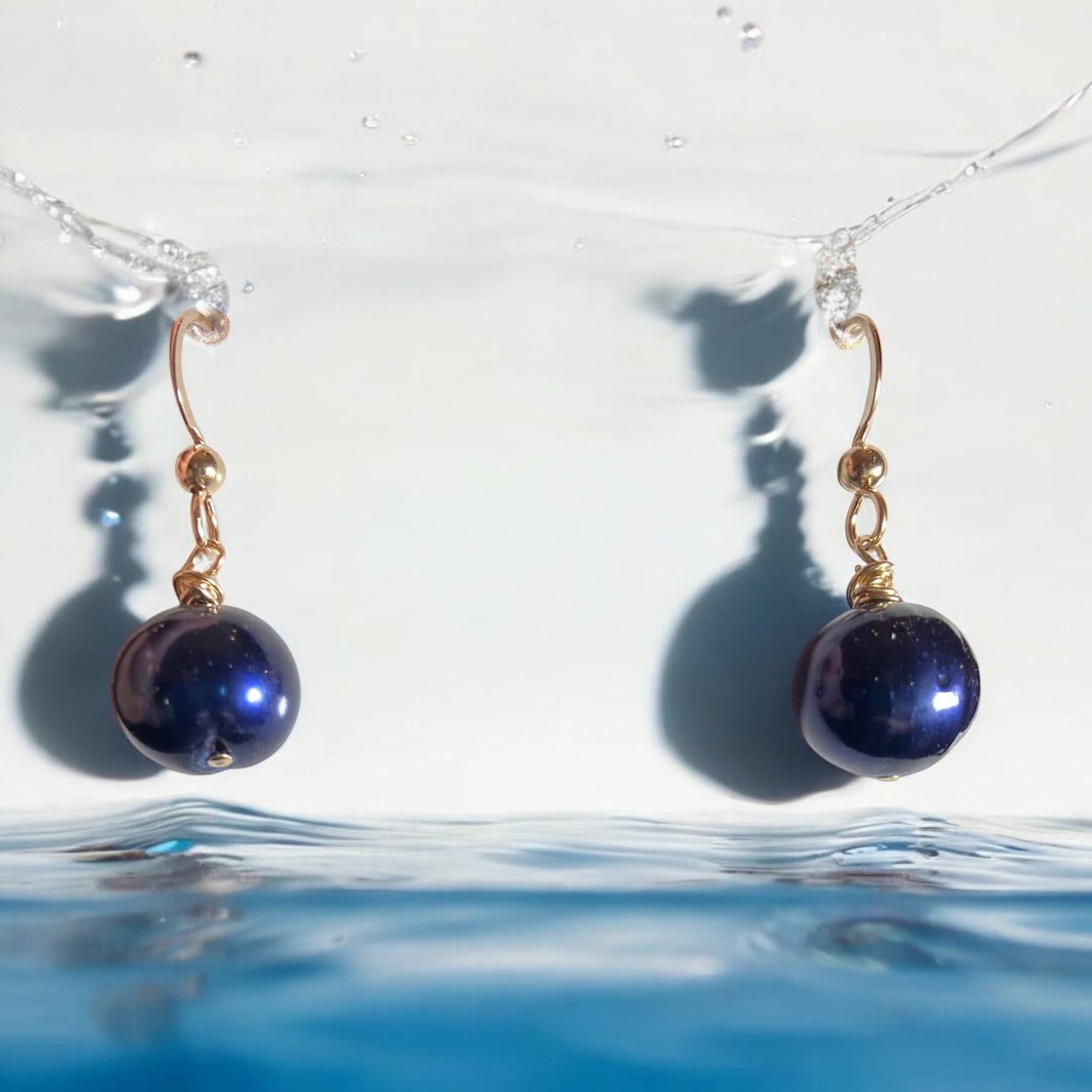 Black Pearls with Gold-filled earwires with water background