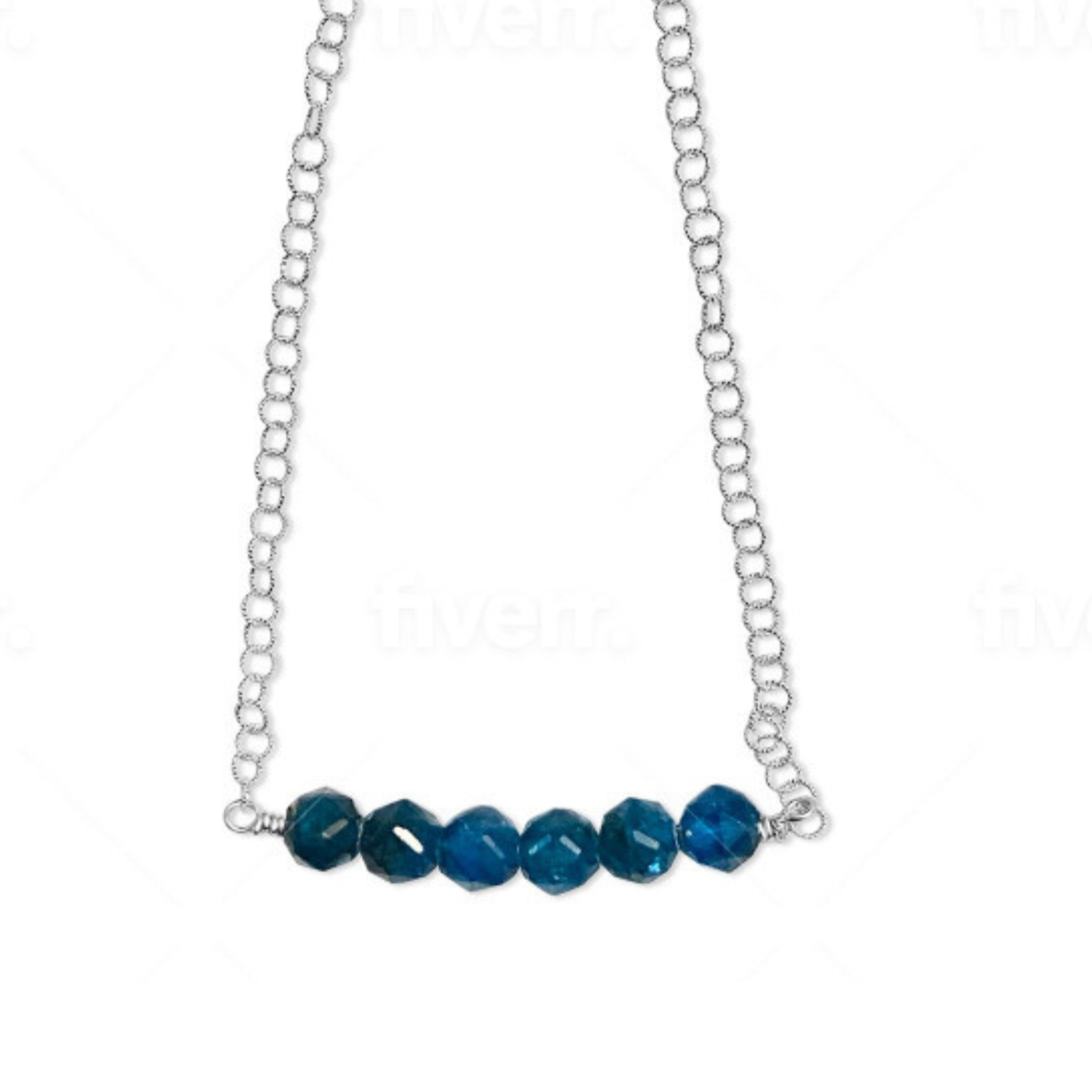 Sterling Silver Minimalist Blue Apatite Bar Necklace