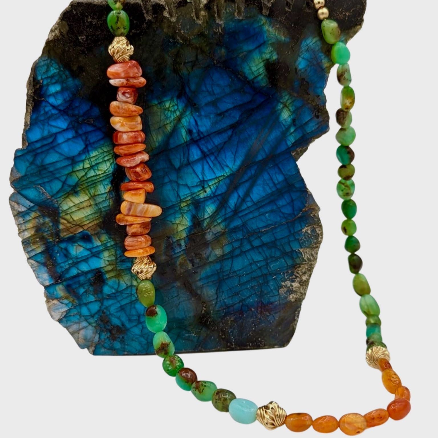 chrysoprase and spiny oyster necklace