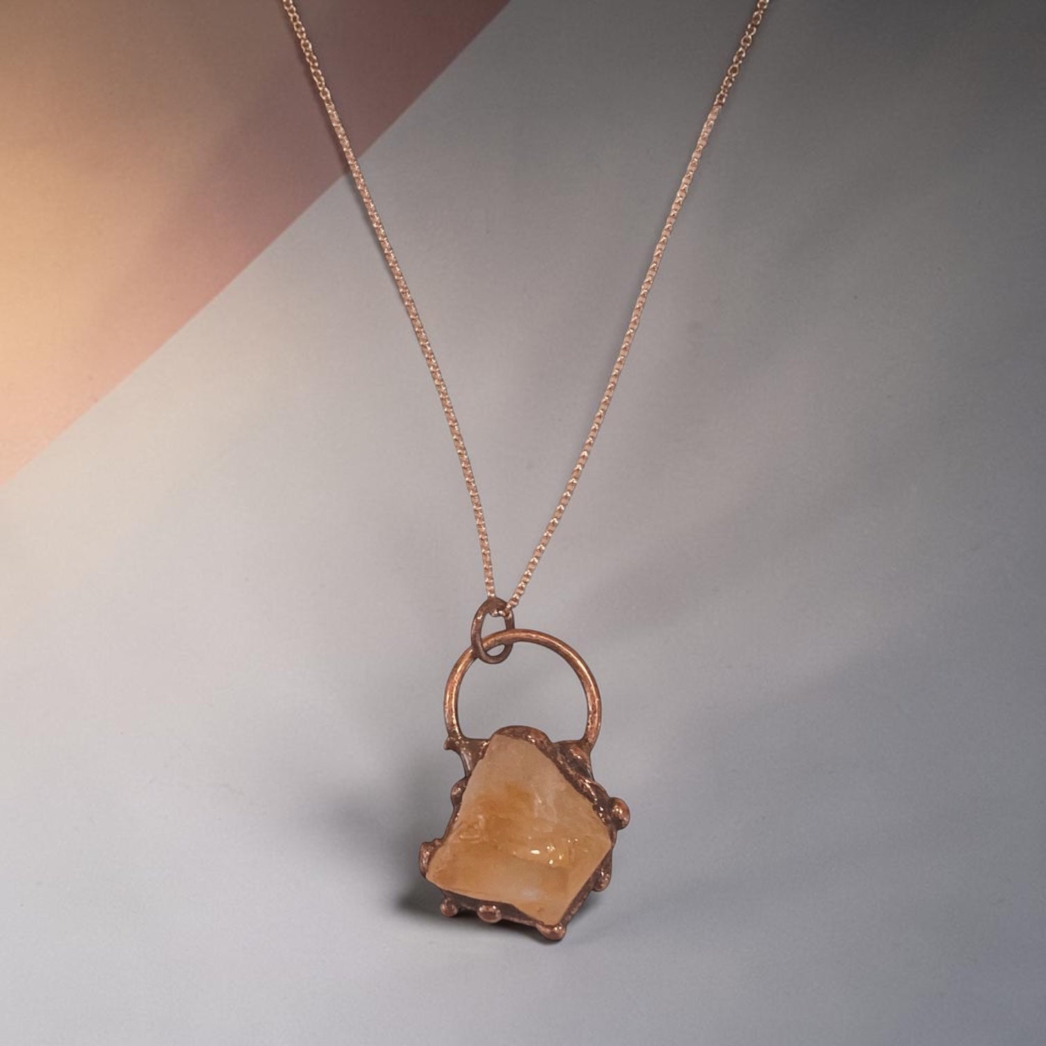 14K Rose Gold-filled / Copper Citrine Chunk Gemstone Pendant