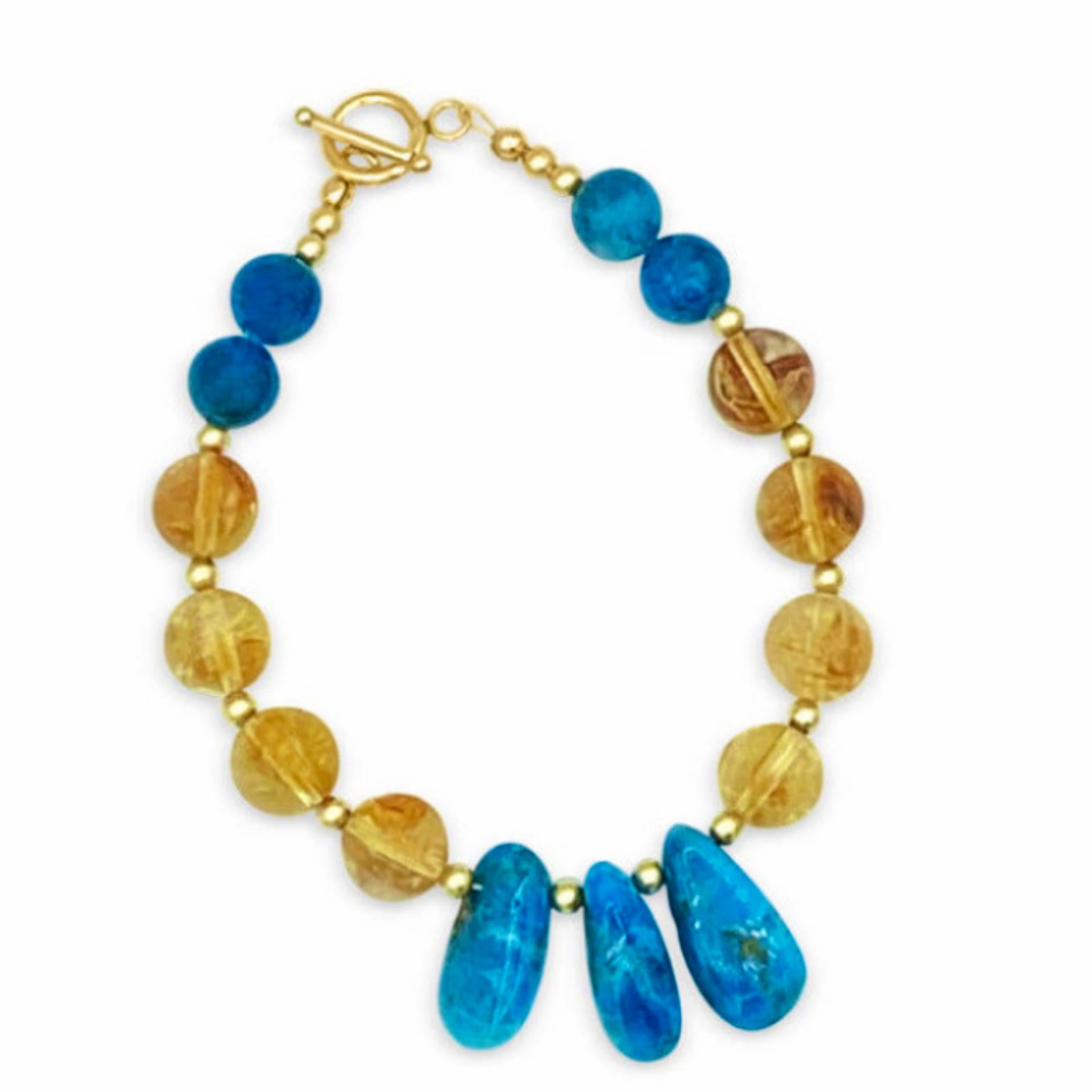 citrine and blue apatite with gold-filled accents and clasp bracelet