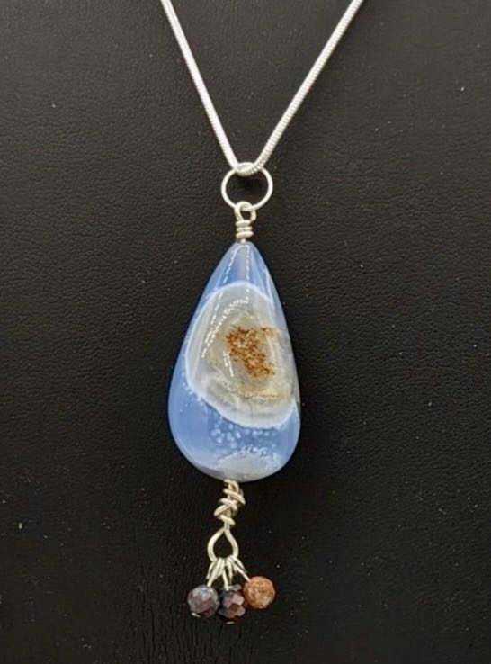detailed close up of the blue chalcedony stone