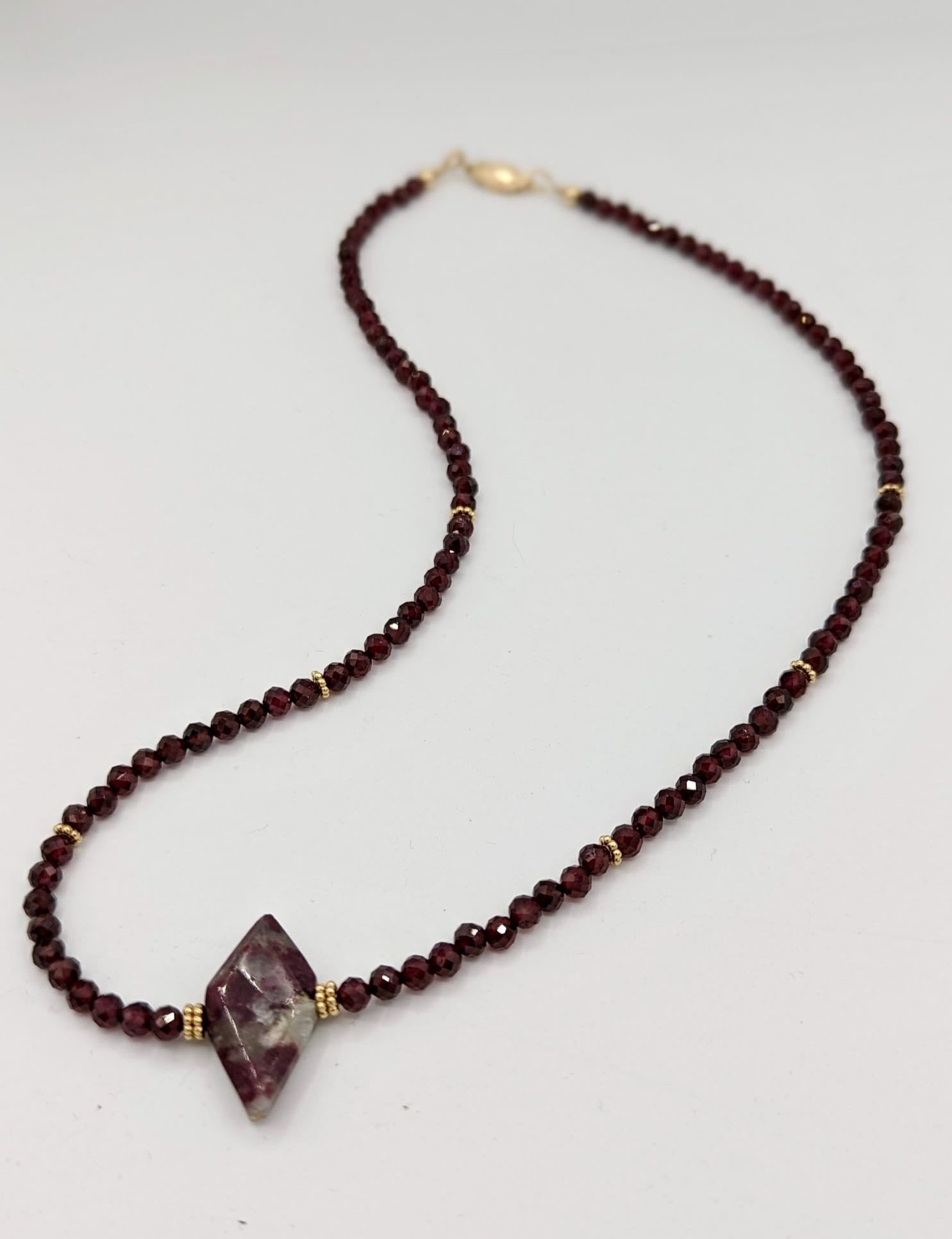 14K Gold-filled Classy Red Tourmaline and Garnet Necklace