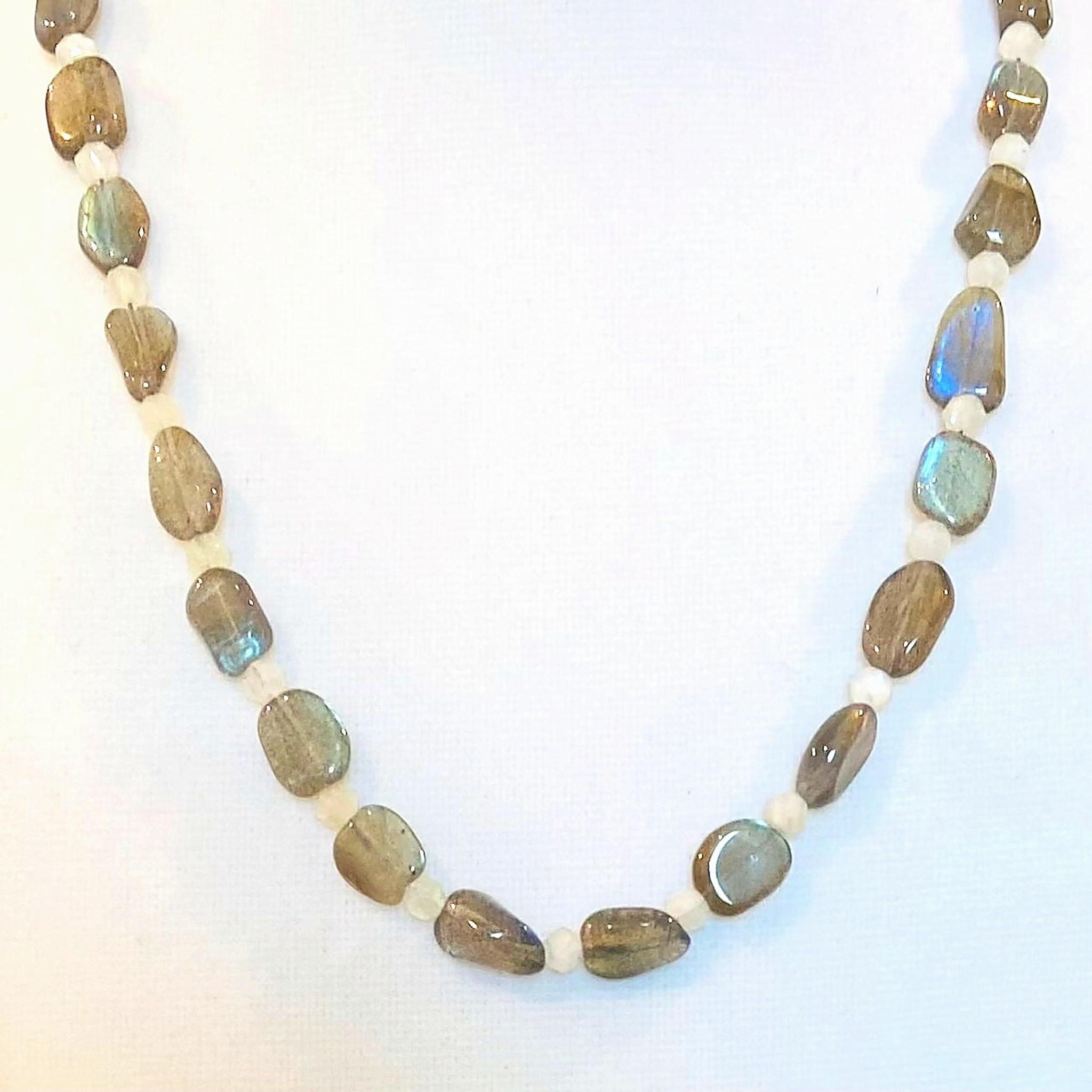 Sterling Silver Labradorite and Moonstone Necklace 20-inch