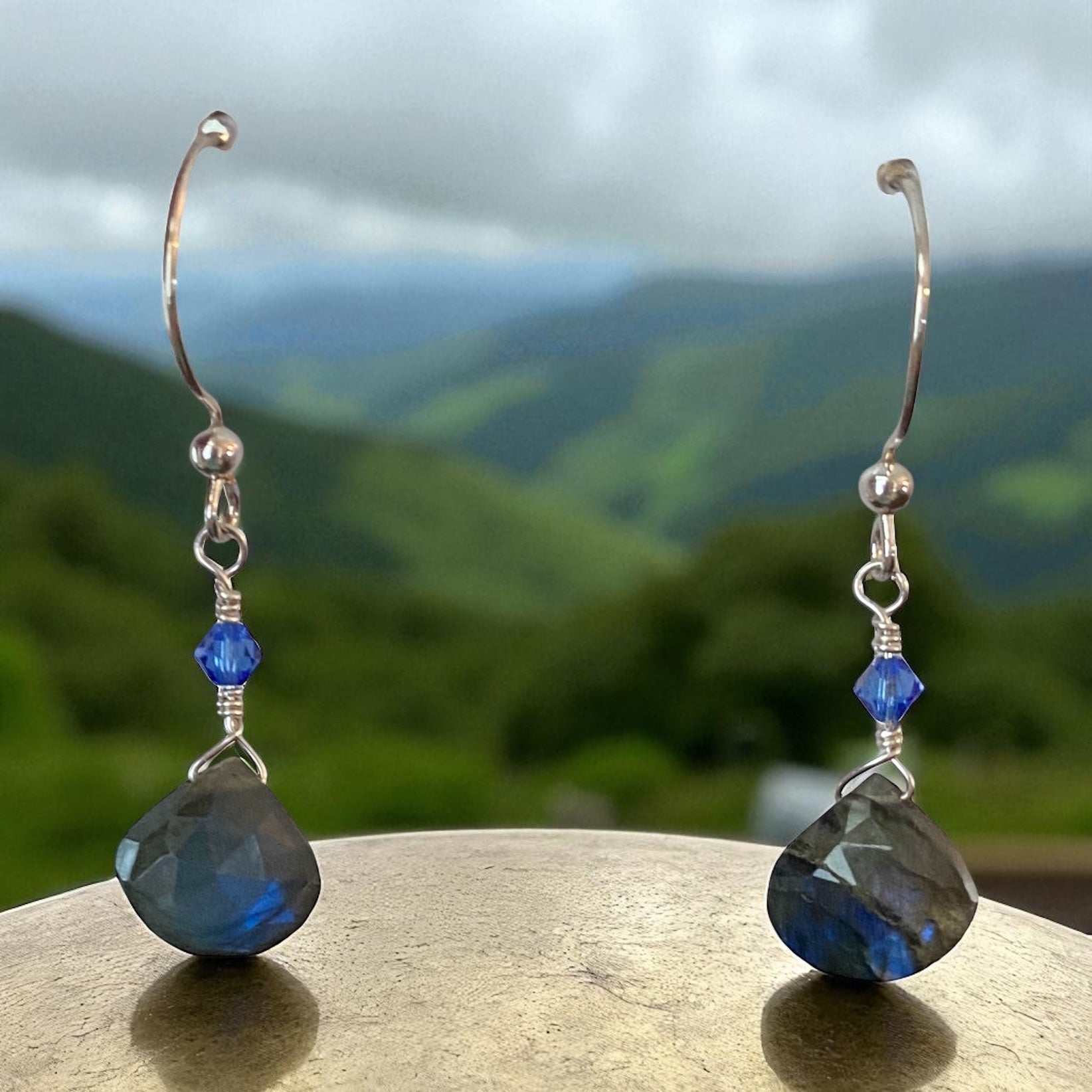 Labradorite Briolette with Swarovski Crystal