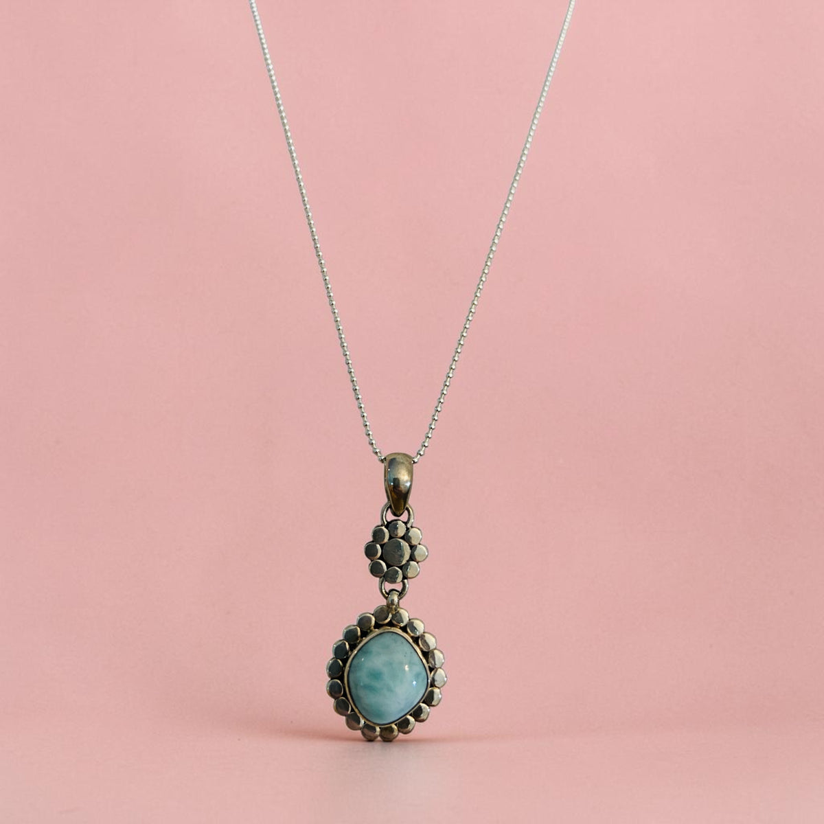 Larimar serenity necklace with sterling silver chain.