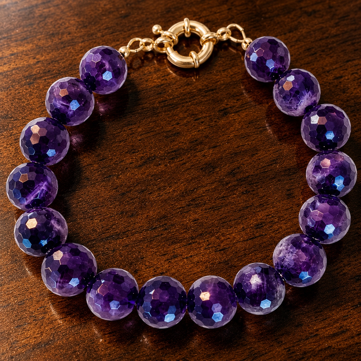 14K Gold-filled Men's Amethyst Faceted Bracelet, 12mm
