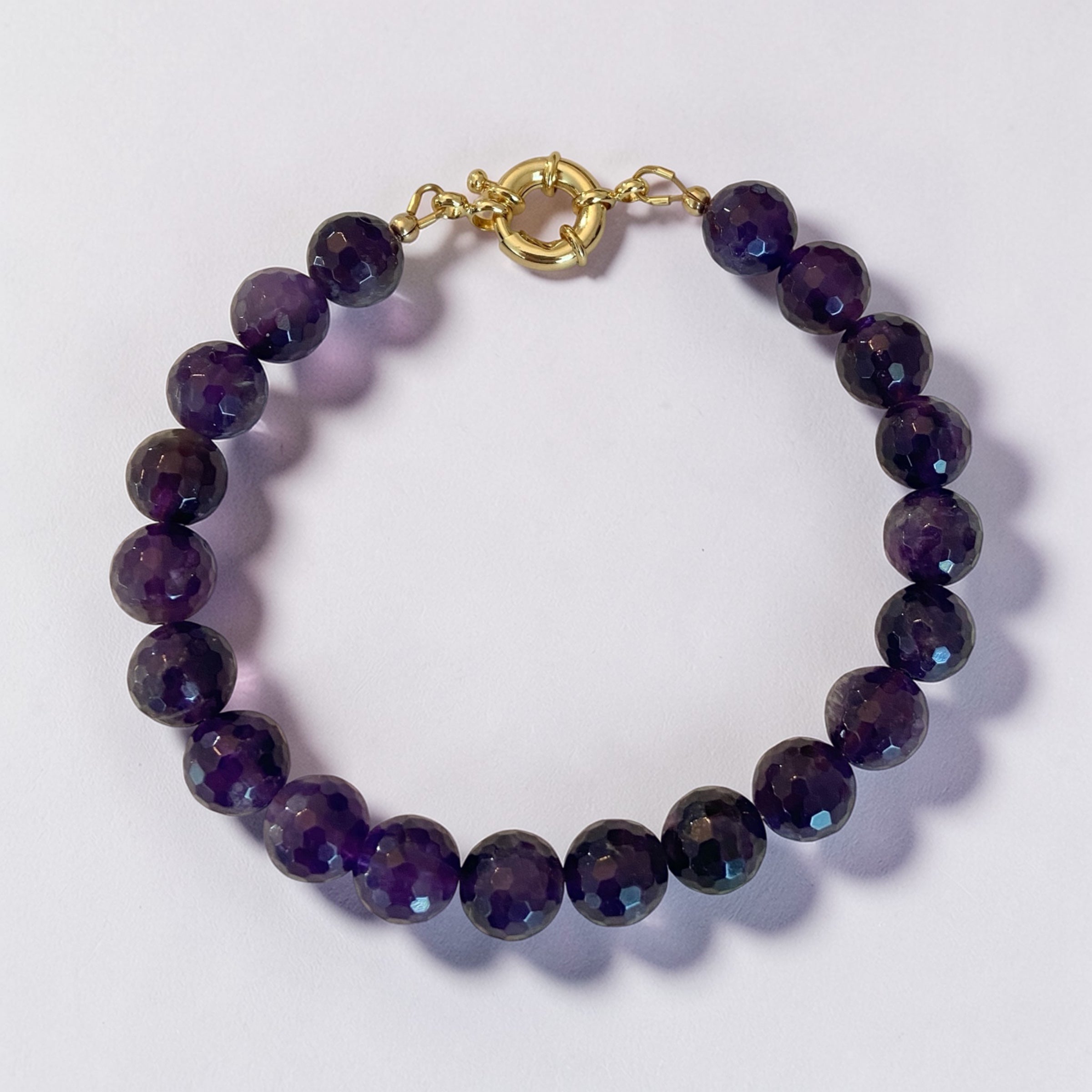 mens amethyst bracelet 10mm with 14k gold-filled clasp